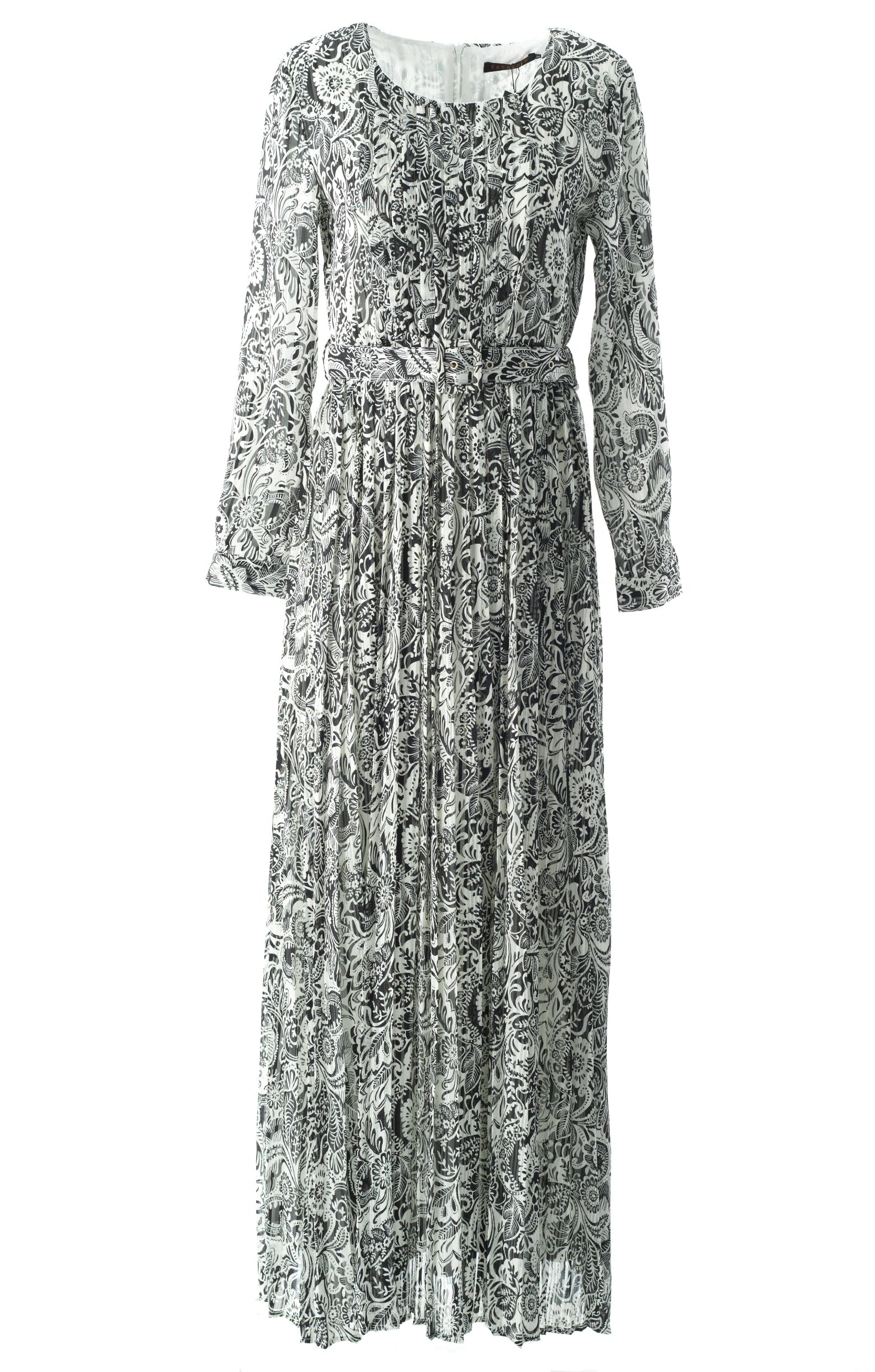 Black and White henna print silk chiffon maxi dress Kabayare