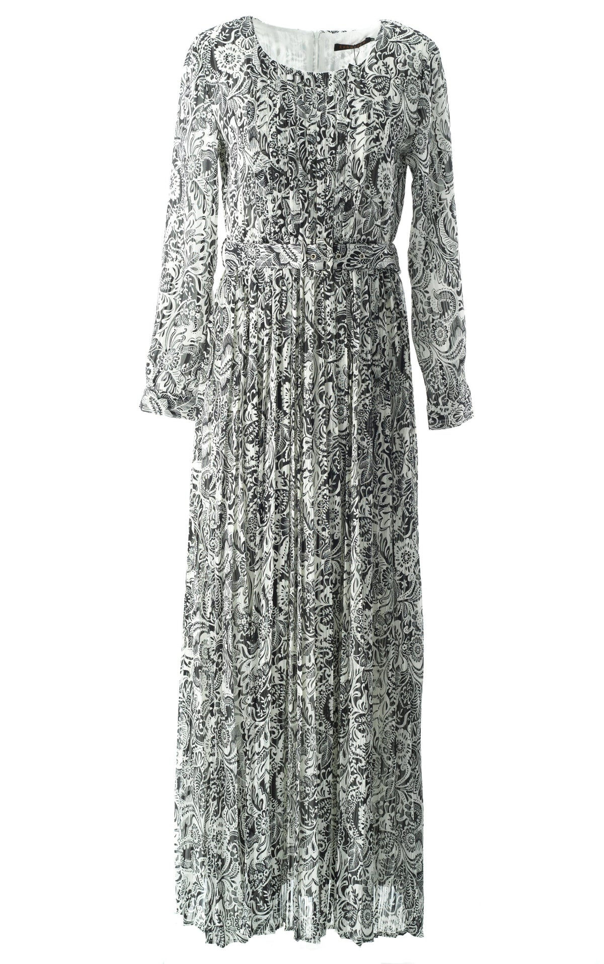 Black and White henna print silk chiffon maxi dress Kabayare