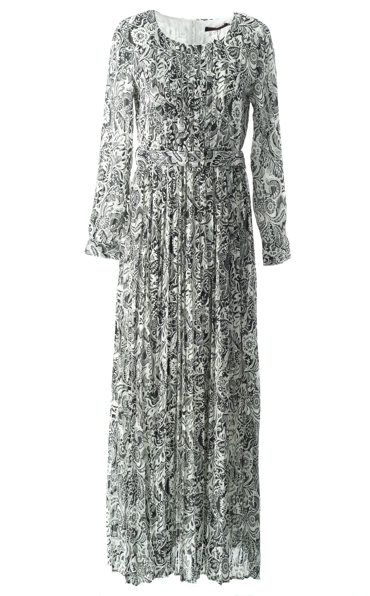 Black and White henna print silk chiffon maxi dress Kabayare