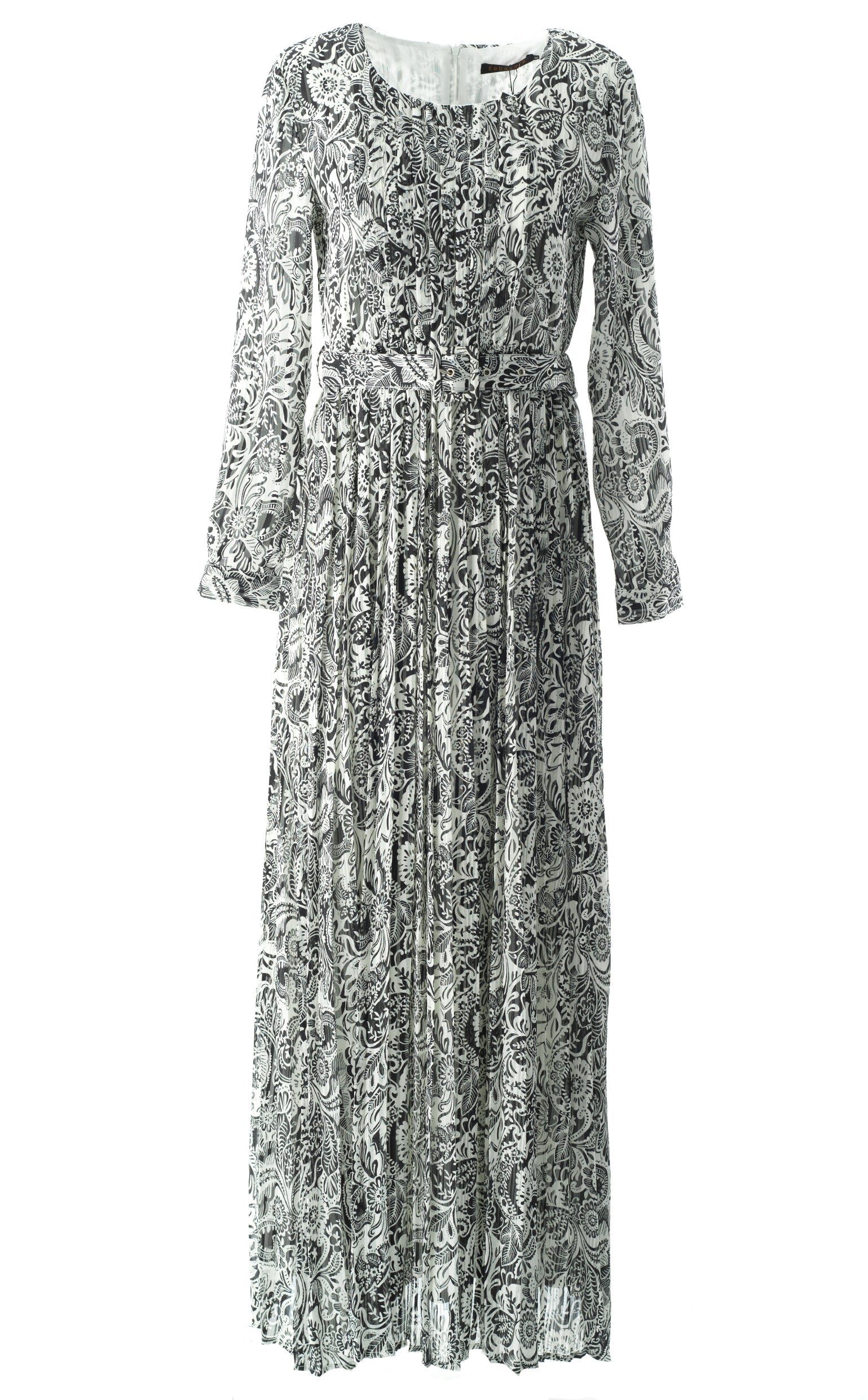 Black and White henna print silk chiffon maxi dress Kabayare