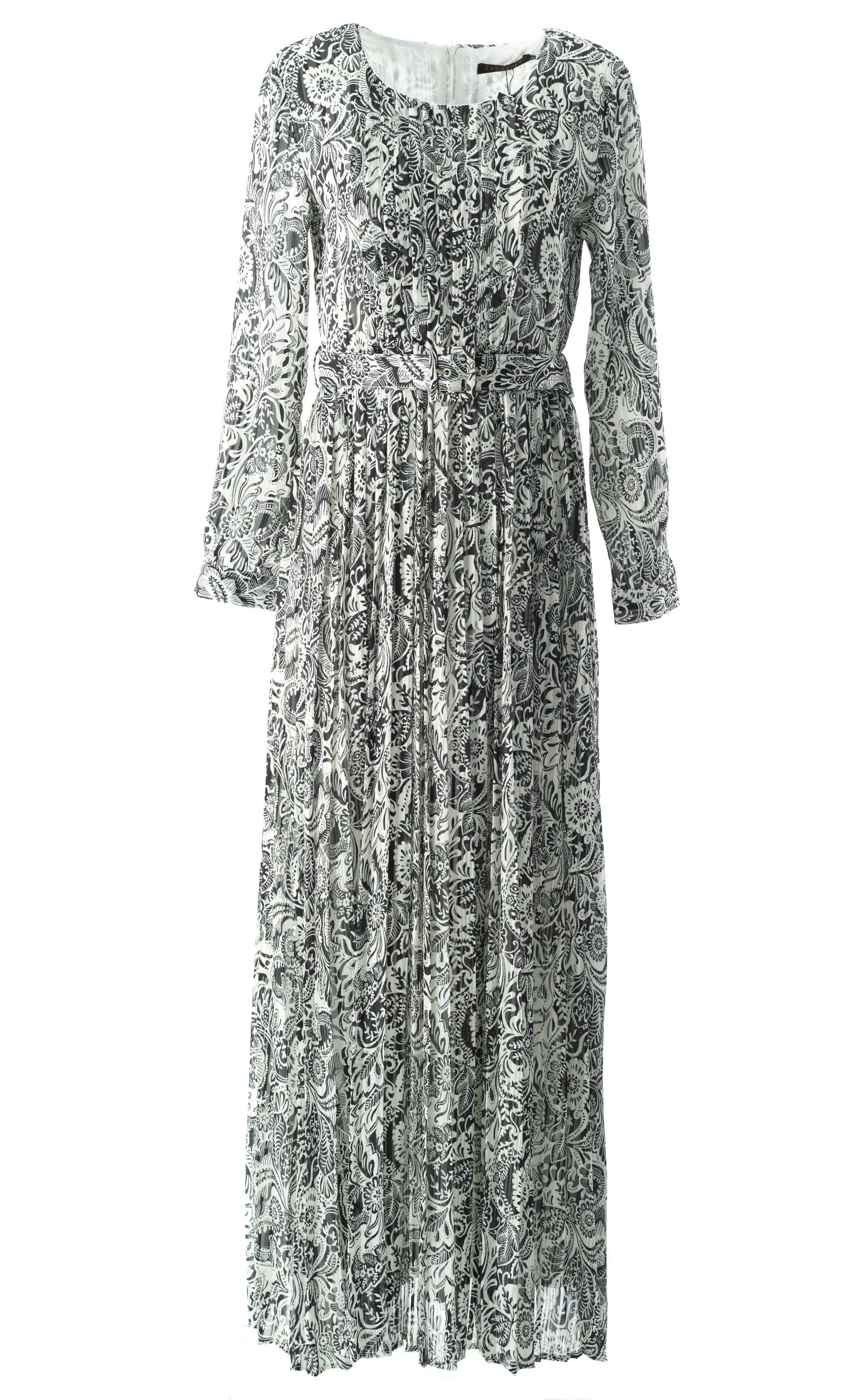 Black and White henna print silk chiffon maxi dress Kabayare