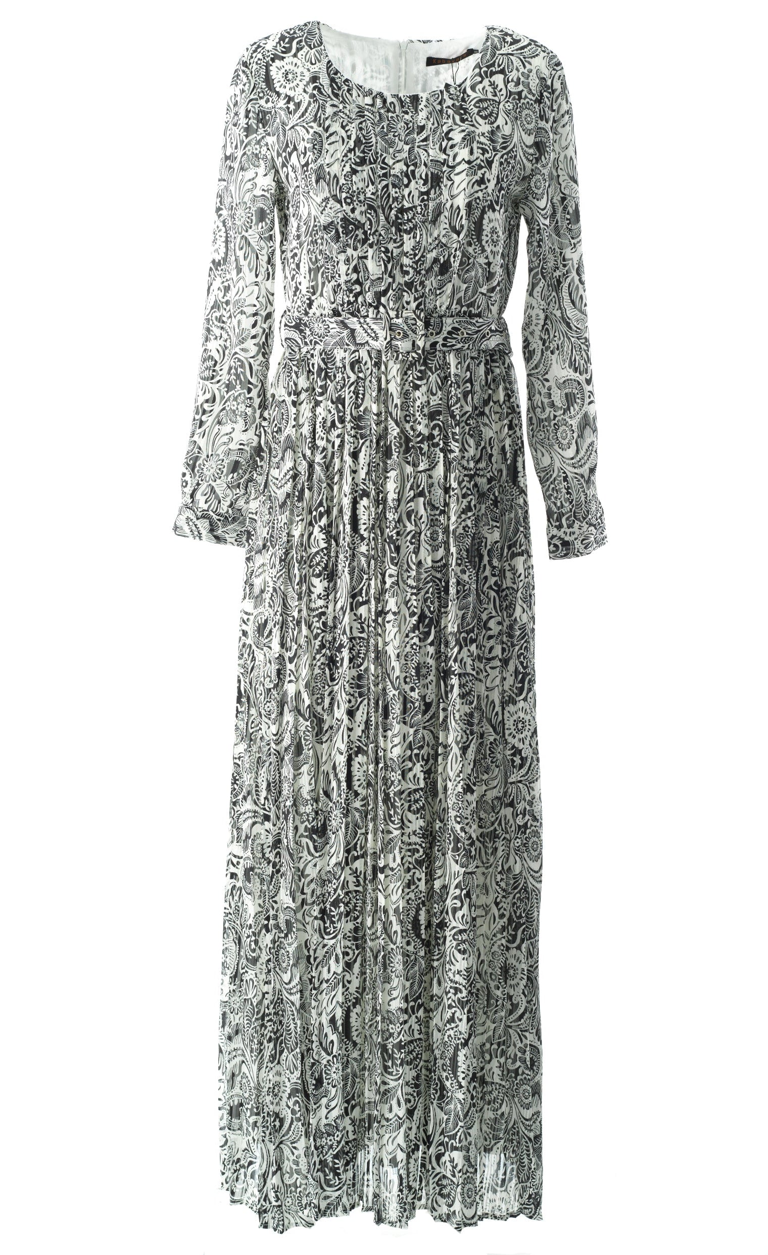 Black and White henna print silk chiffon maxi dress Kabayare