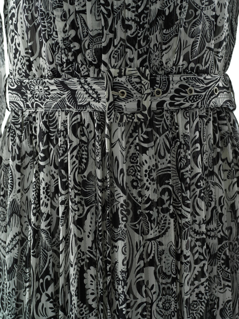 Black and White henna print silk chiffon maxi dress Kabayare