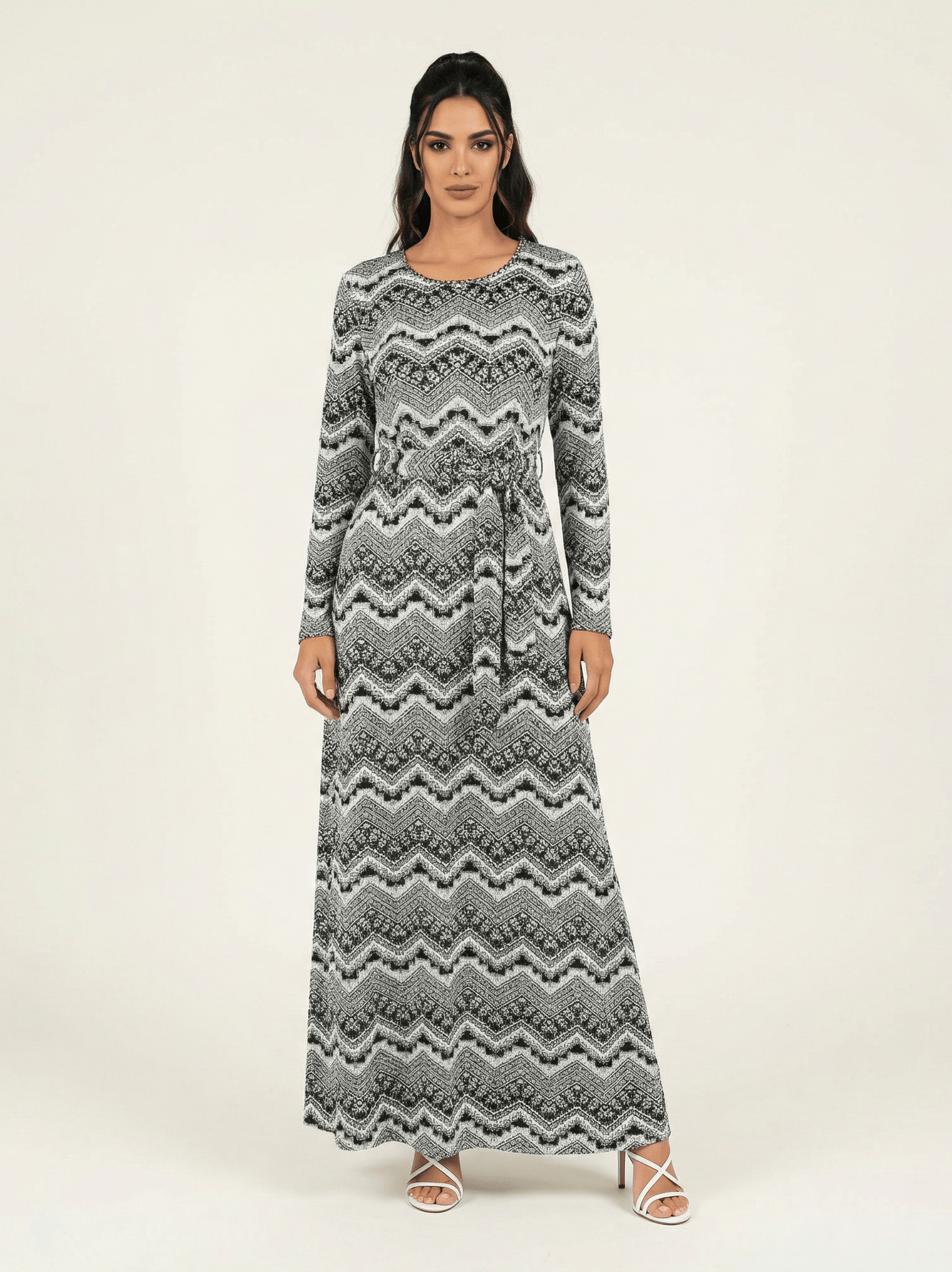 Black and white pattern Maxi Print Dress Kabayare