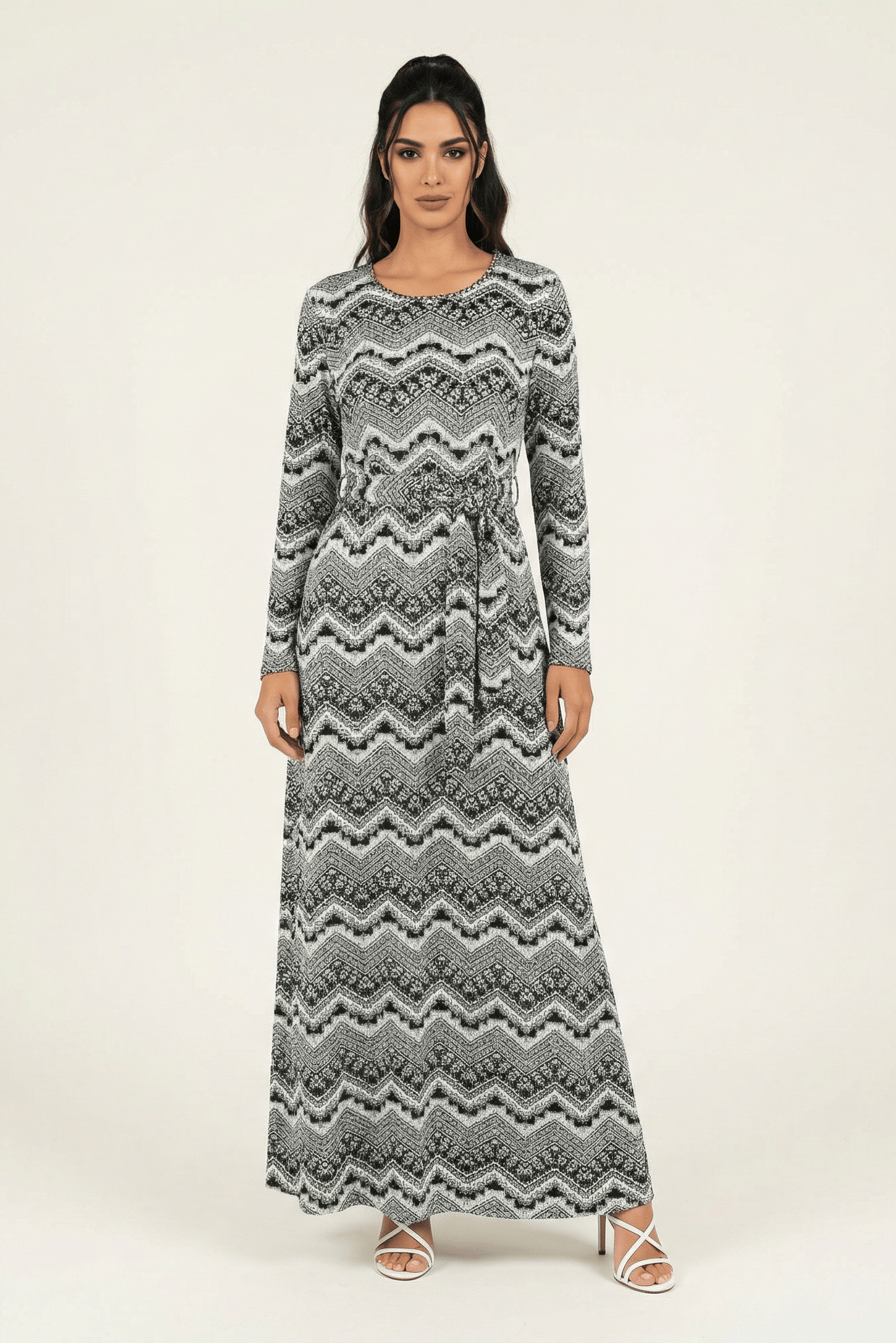 Black and white pattern Maxi Print Dress Kabayare