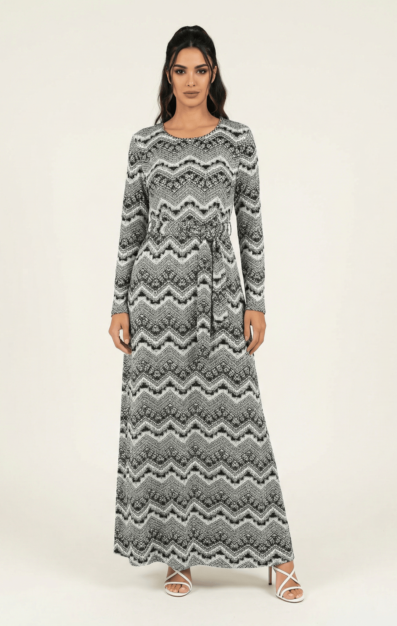 Black and white pattern Maxi Print Dress Kabayare