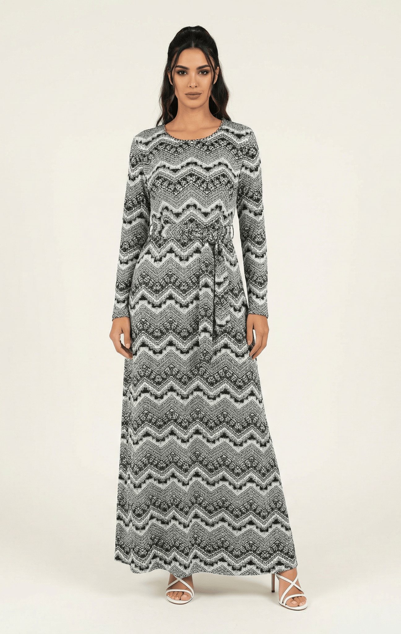 Black and white pattern Maxi Print Dress Kabayare