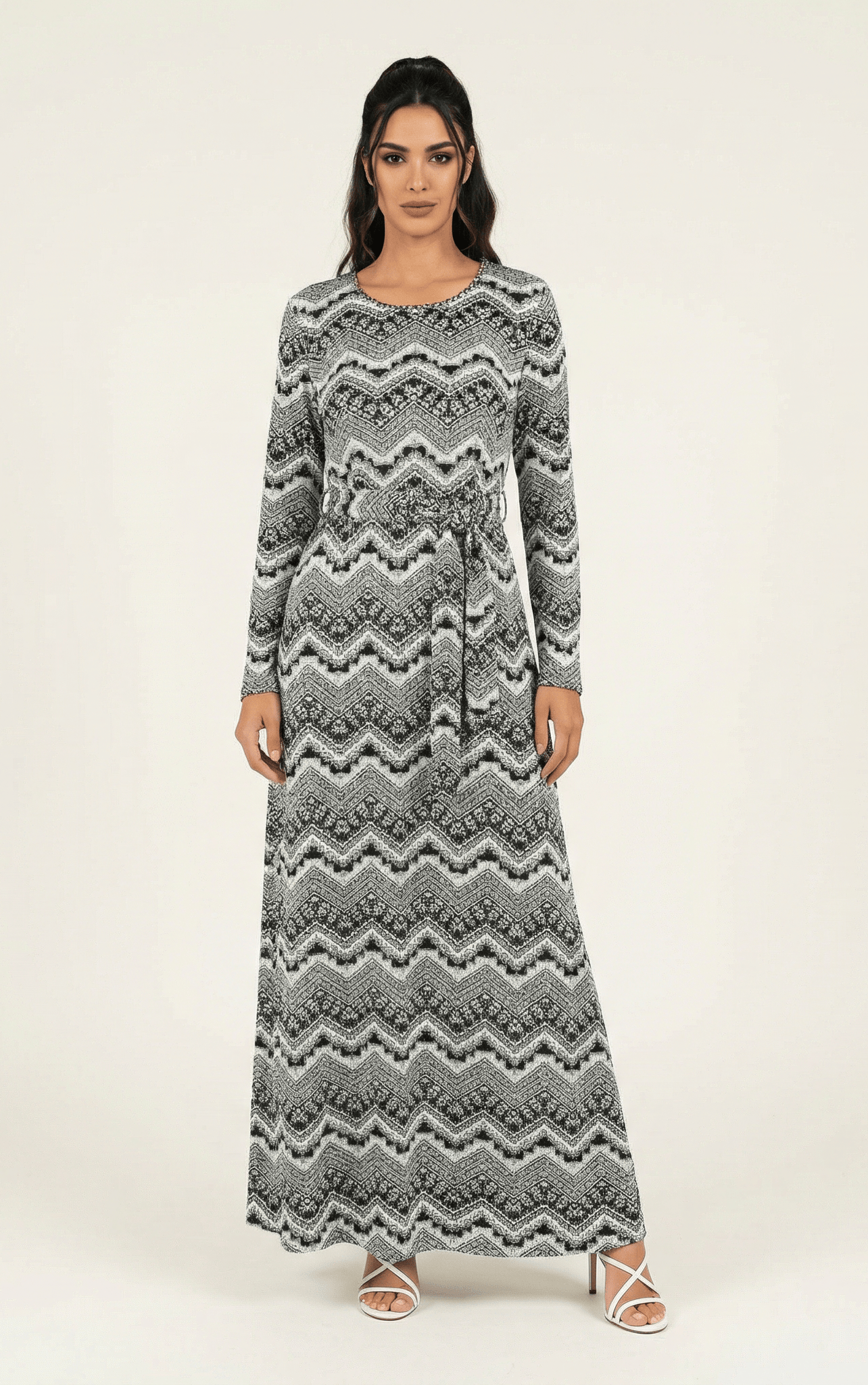Black and white pattern Maxi Print Dress Kabayare