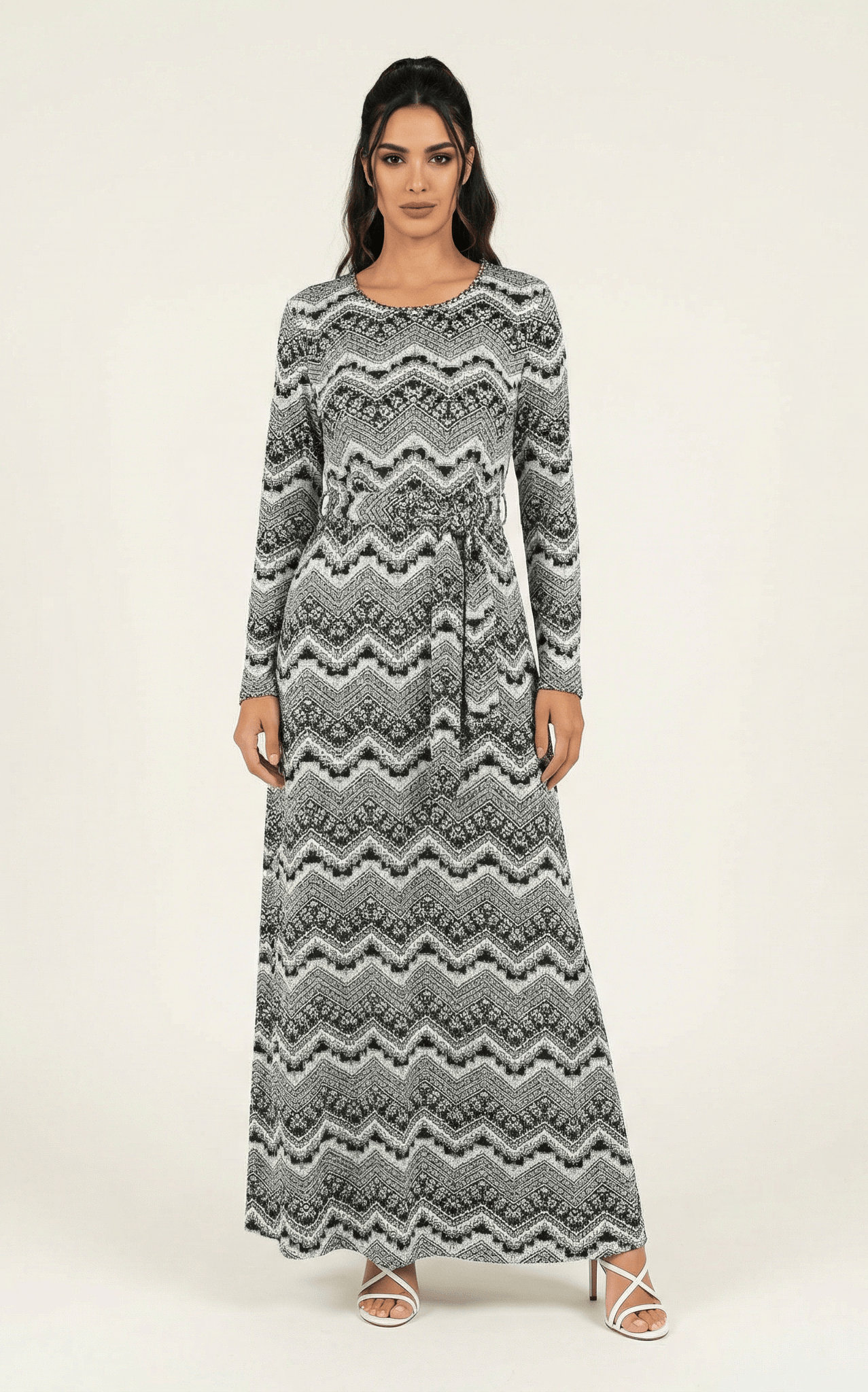Black and white pattern Maxi Print Dress Kabayare