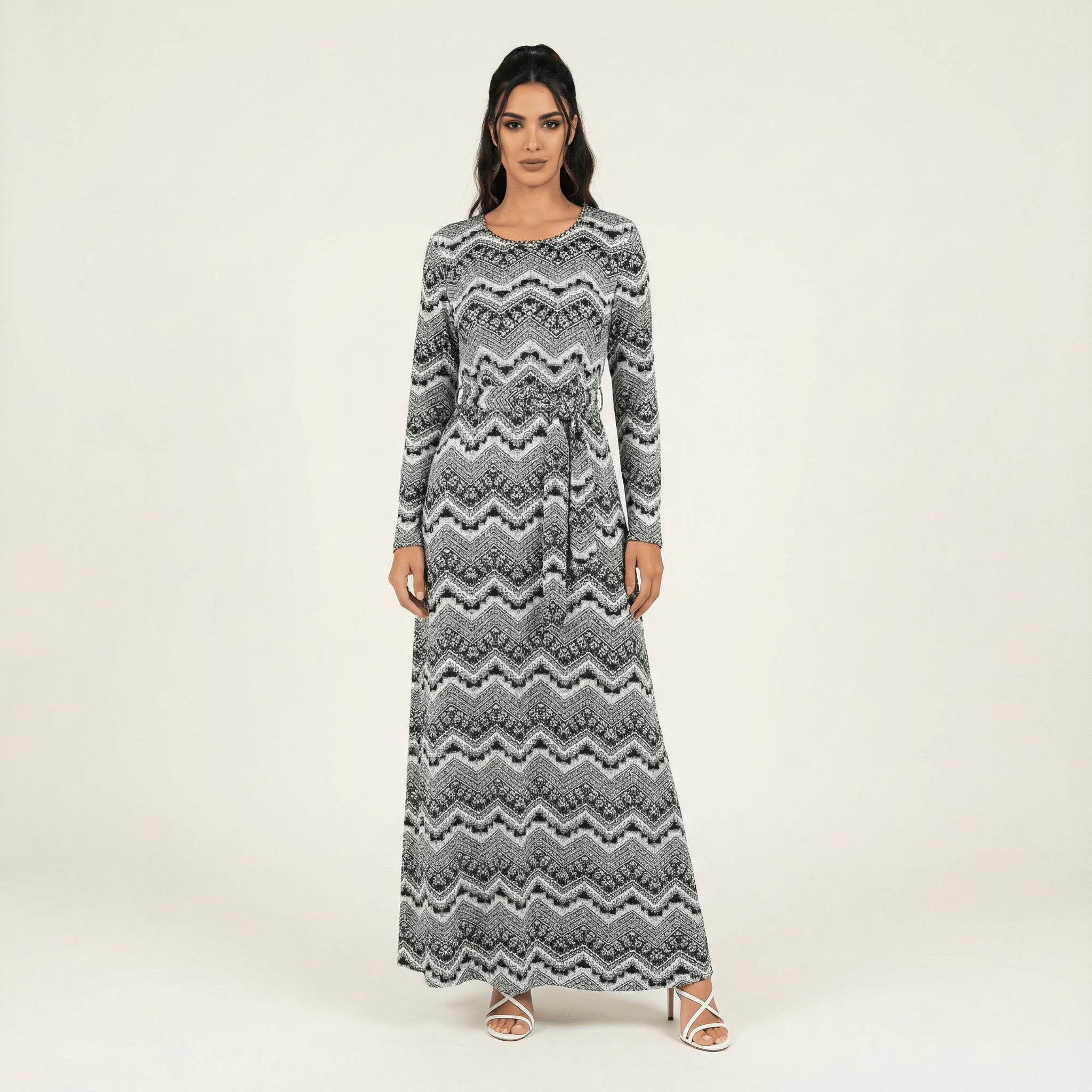 Black and white pattern Maxi Print Dress Kabayare