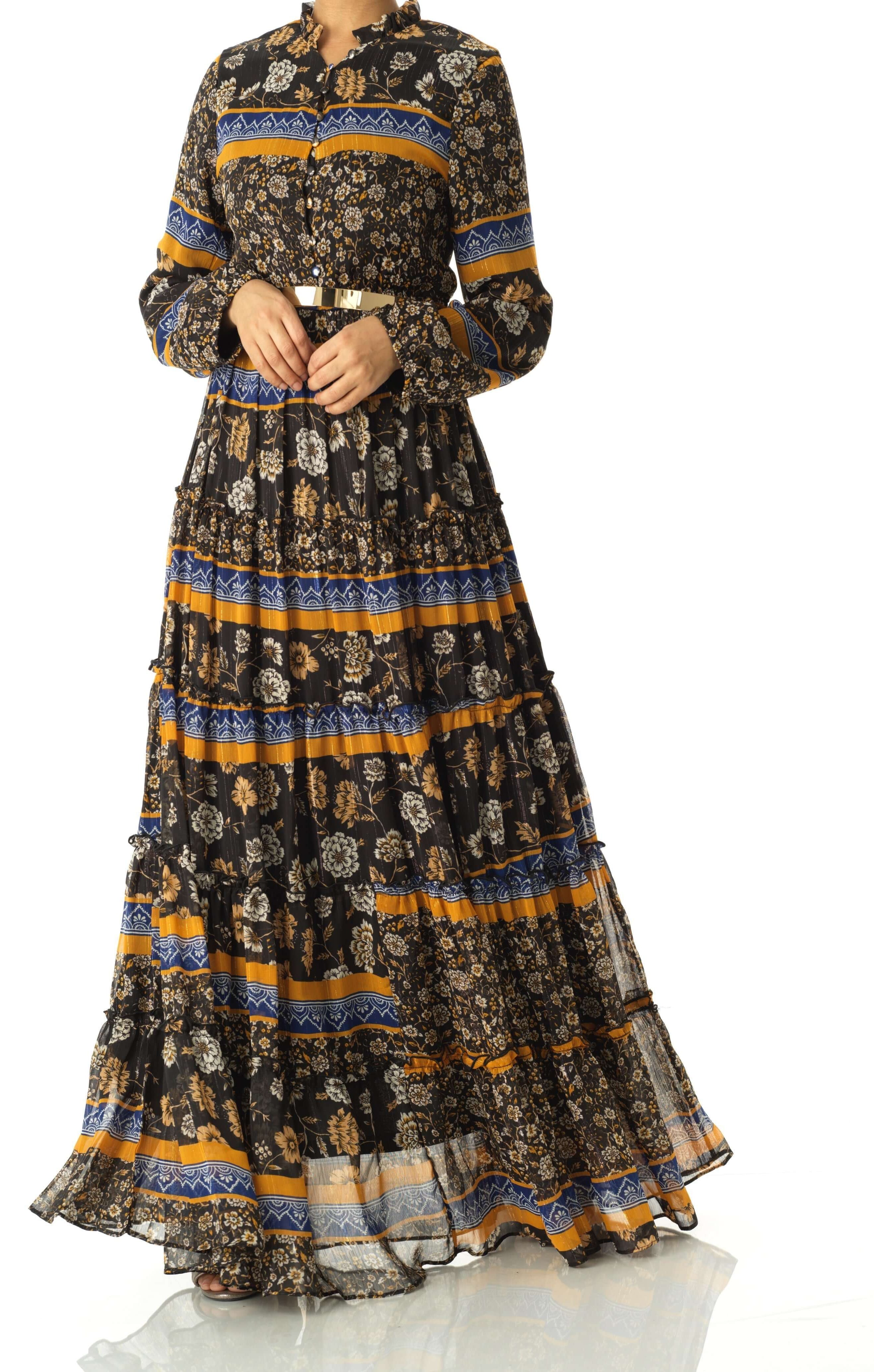 Black and Yellow bohemian maxi dress Kabayare