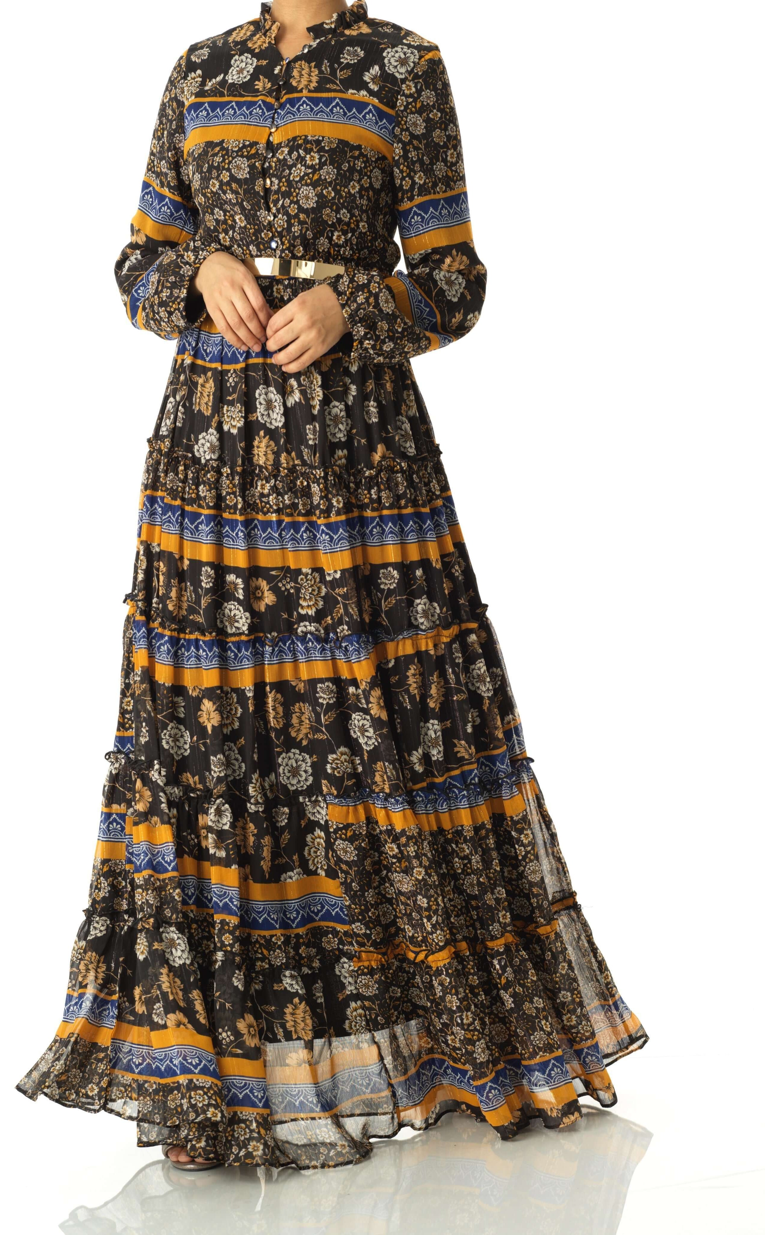 Black and Yellow bohemian maxi dress Kabayare