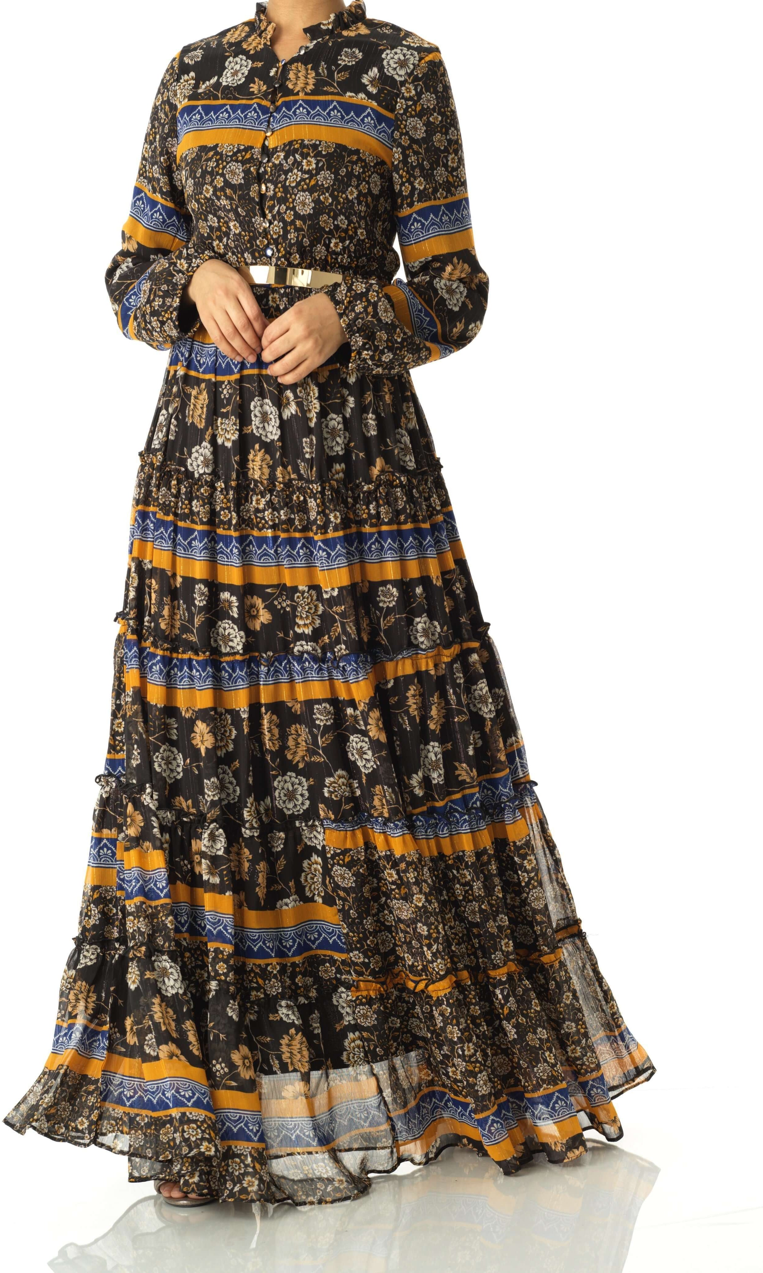 Black and Yellow bohemian maxi dress Kabayare