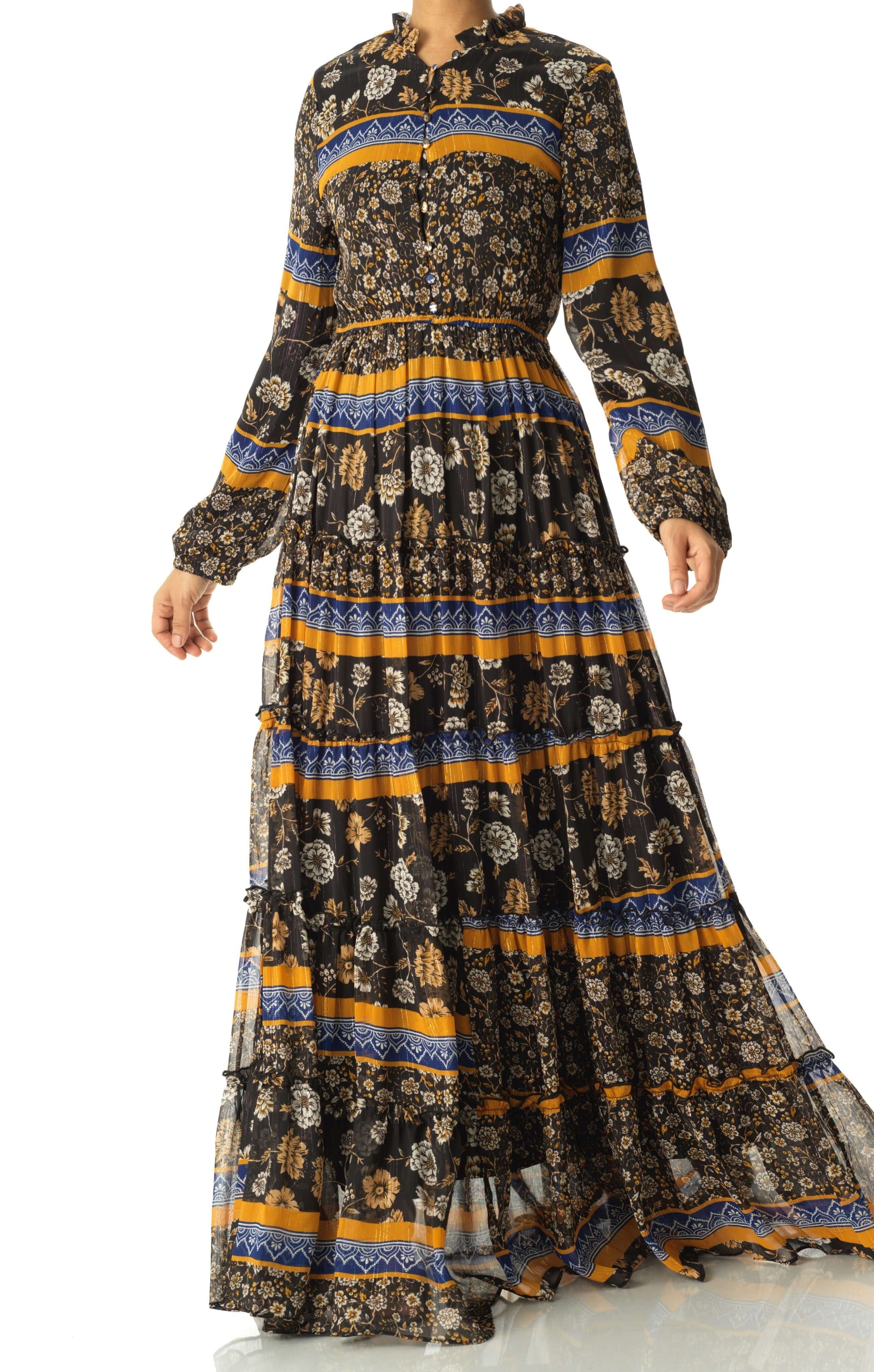 Black and Yellow bohemian maxi dress Kabayare