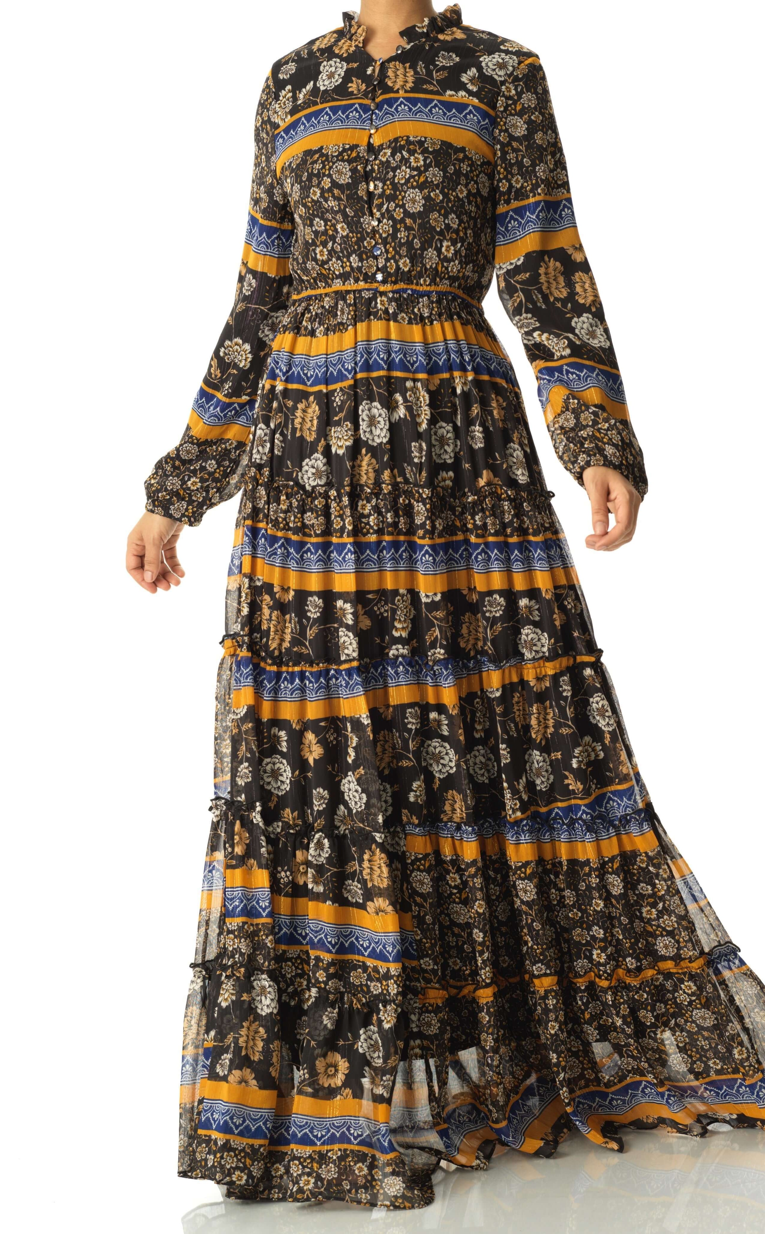 Black and Yellow bohemian maxi dress Kabayare