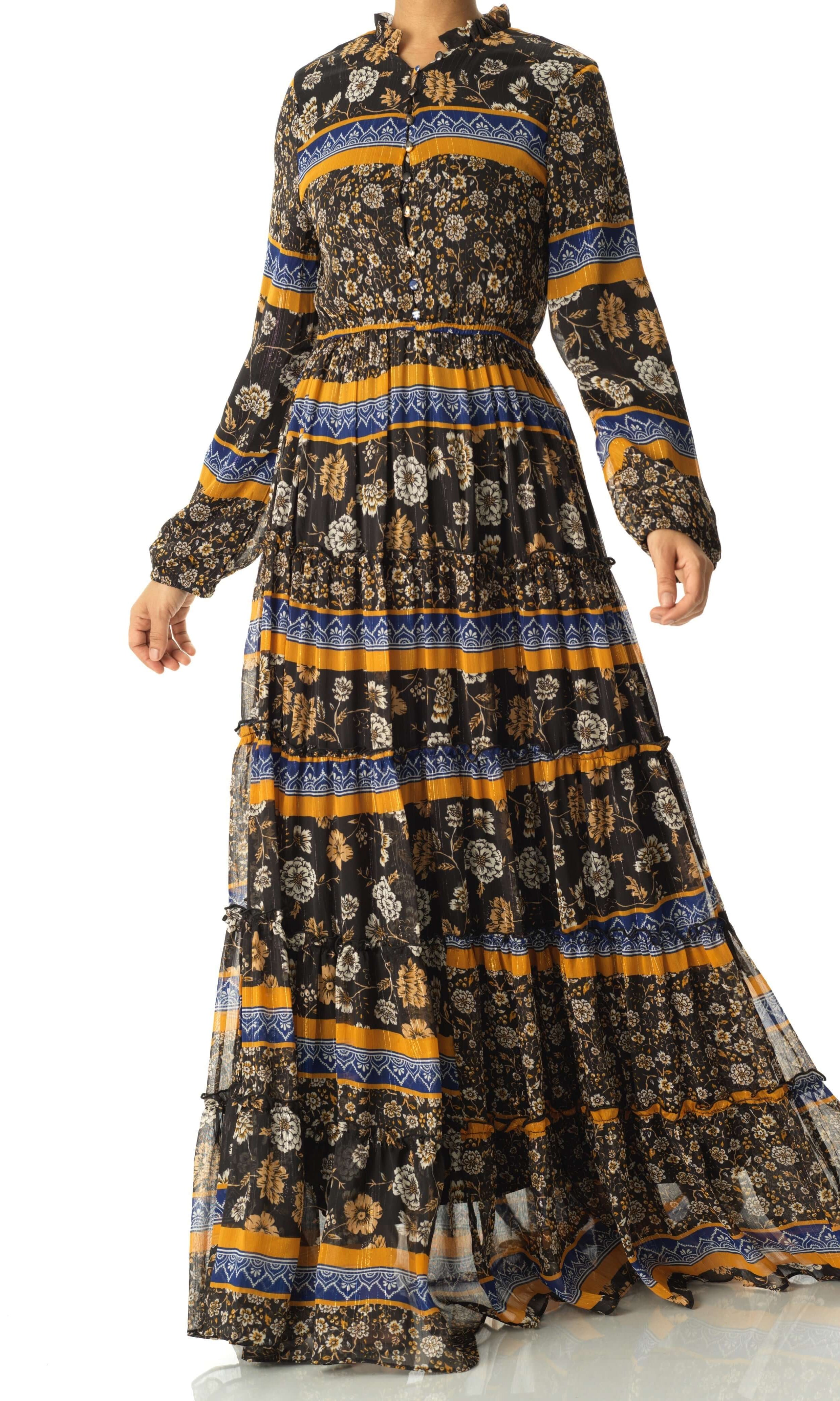 Black and Yellow bohemian maxi dress Kabayare