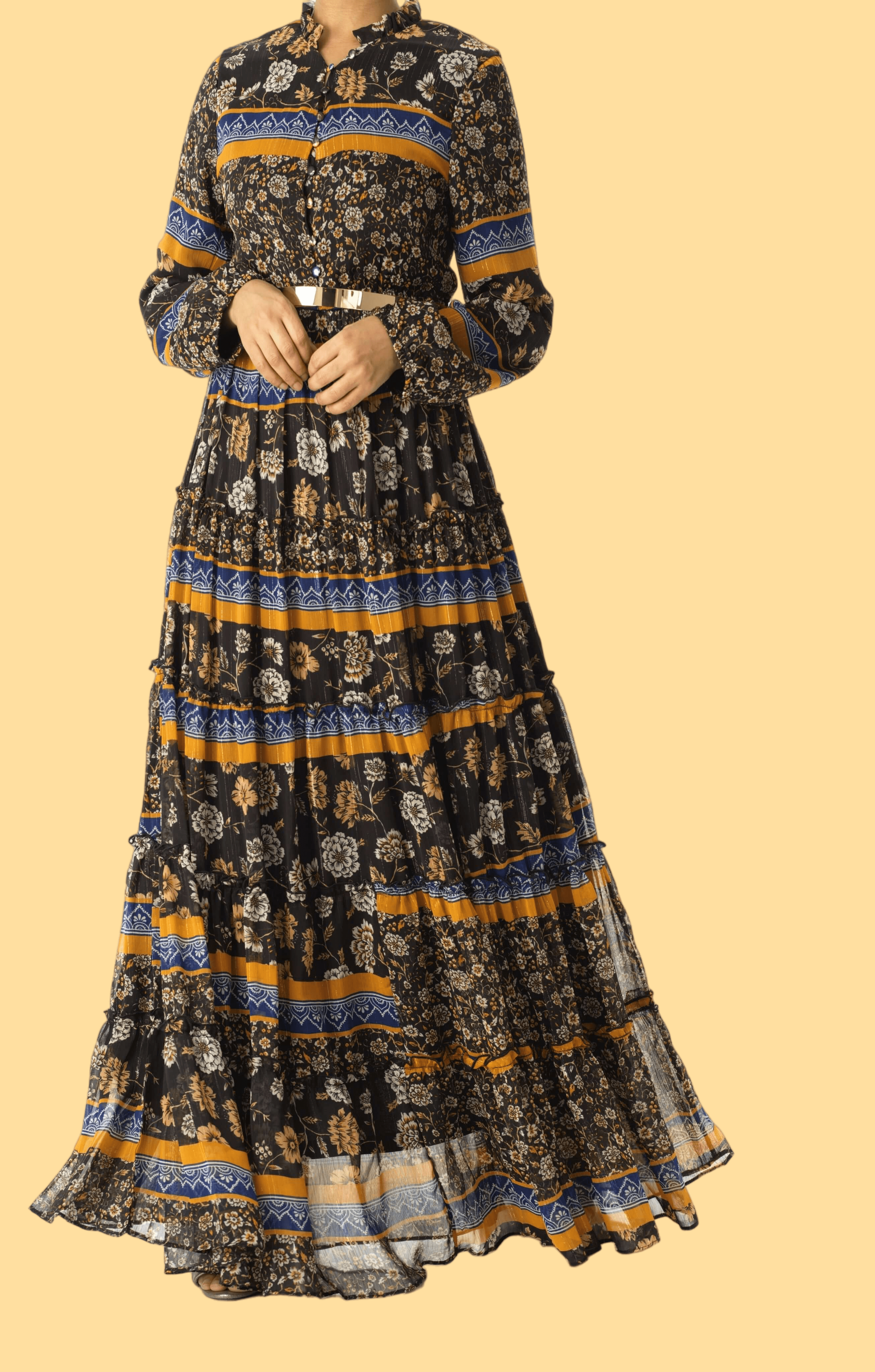 Black and Yellow bohemian maxi dress Kabayare