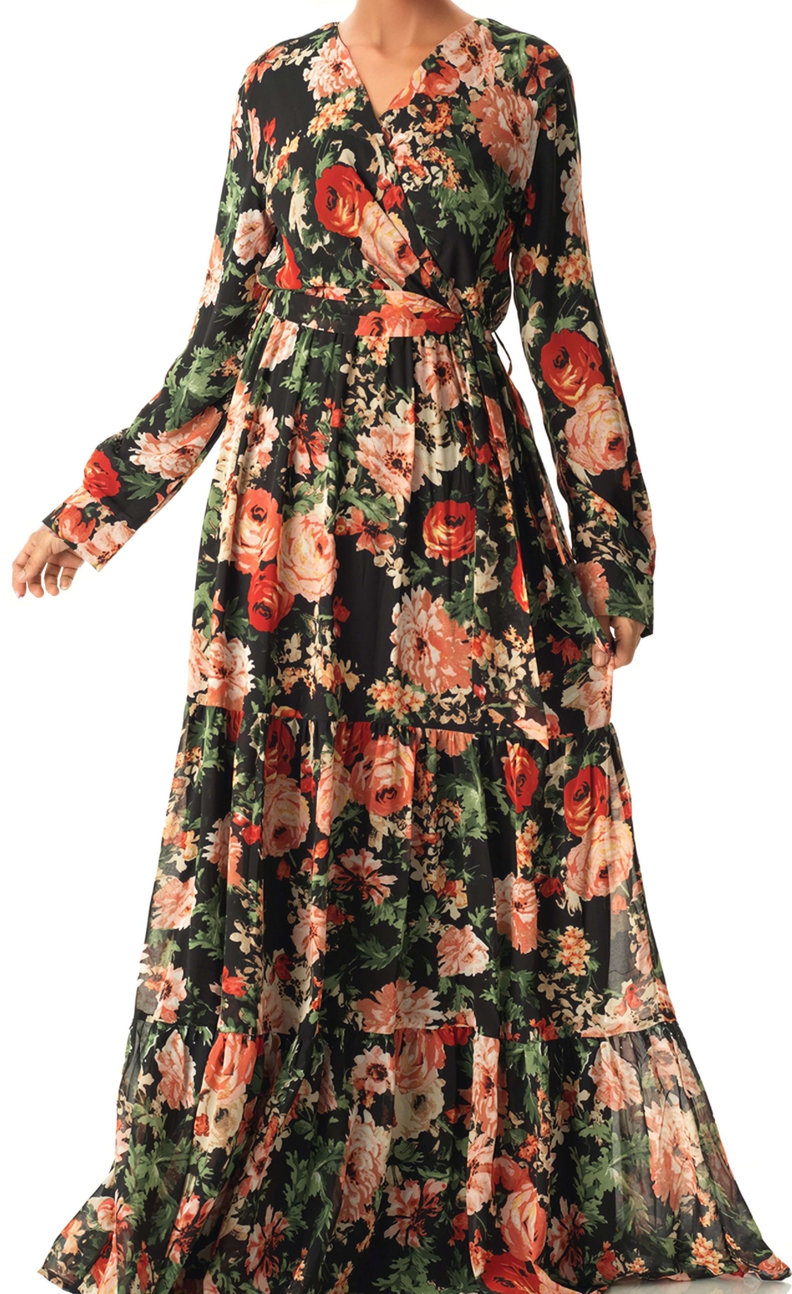 Black Bloom Blush Floral Print Maxi Dress Kabayare