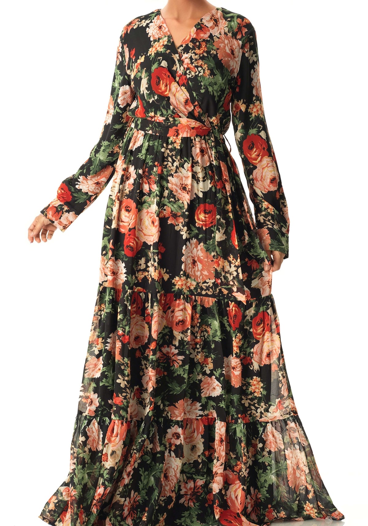 Black Bloom Blush Floral Print Maxi Dress Kabayare