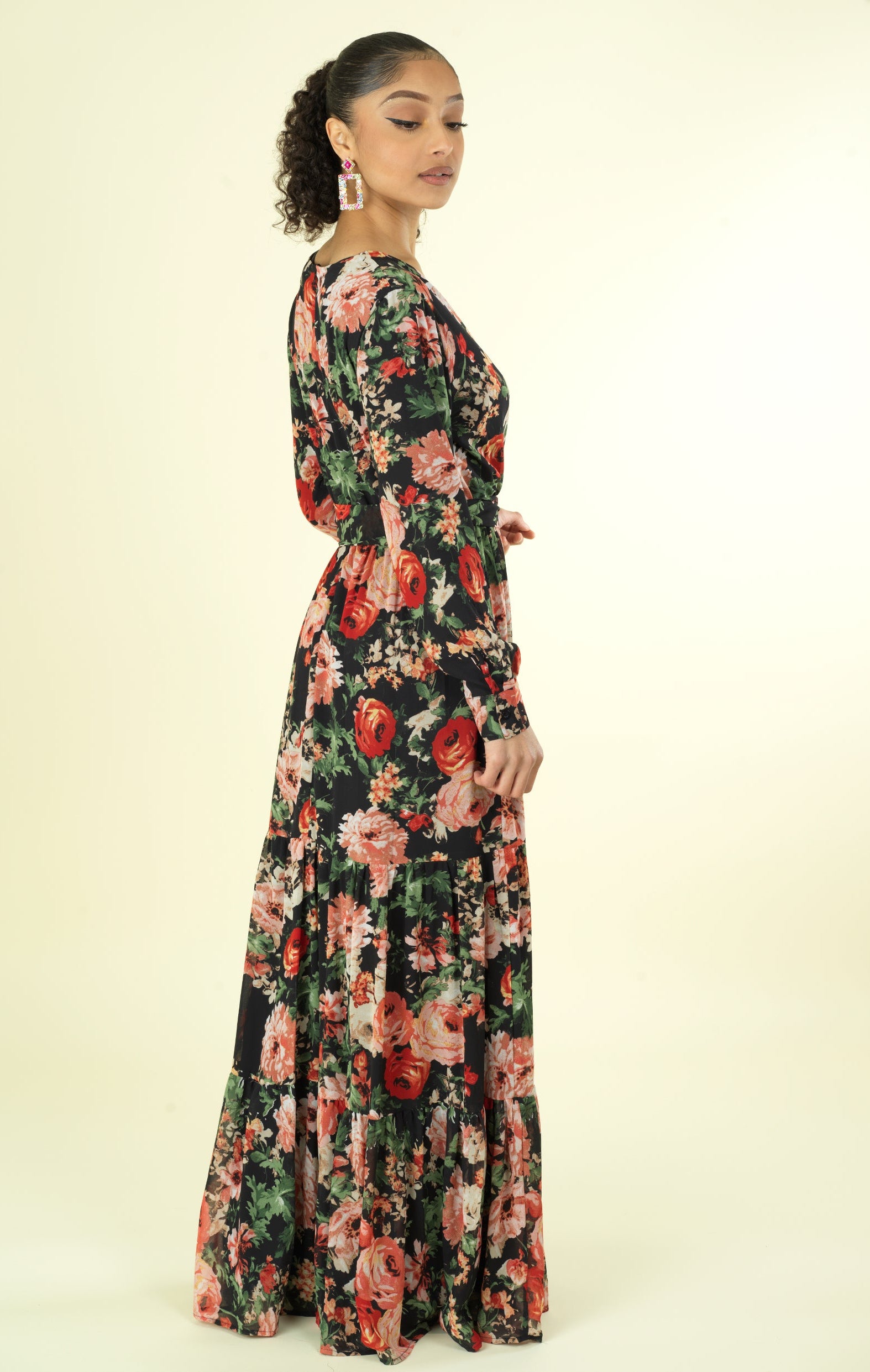 Black Bloom Blush Floral Print Maxi Dress Kabayare