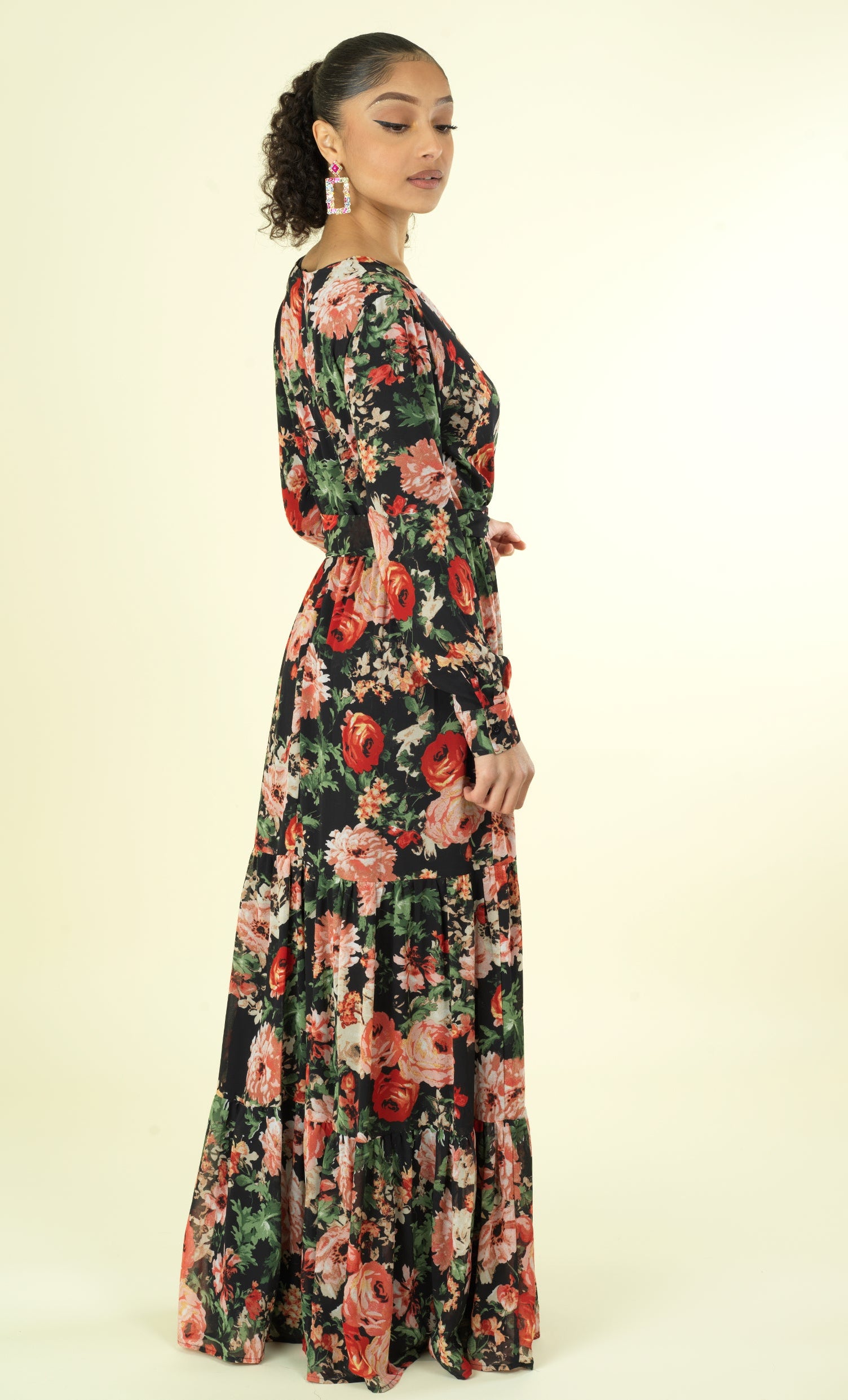 Black Bloom Blush Floral Print Maxi Dress Kabayare