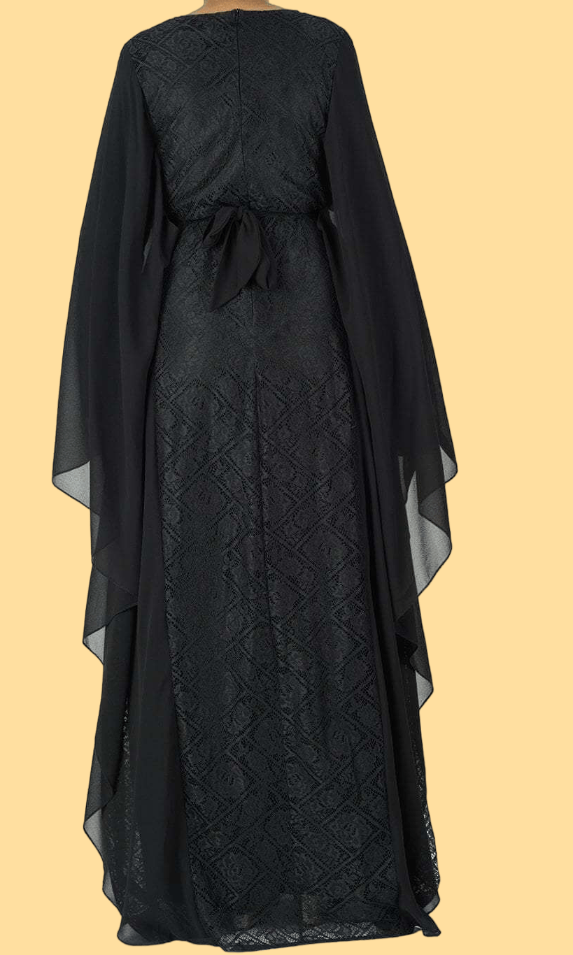 black butterfly Chiffon abaya dress Kabayare