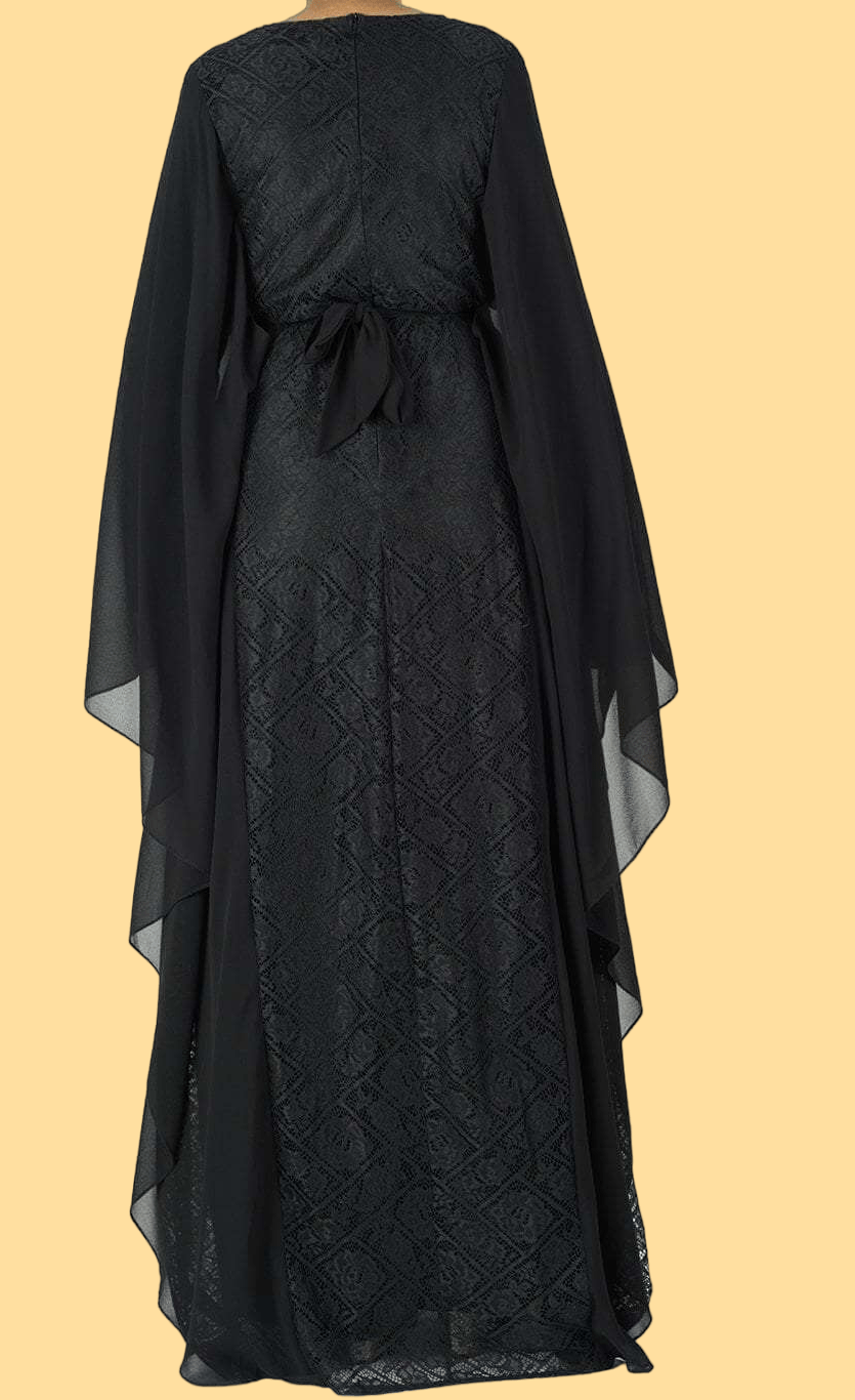 black butterfly Chiffon abaya dress Kabayare