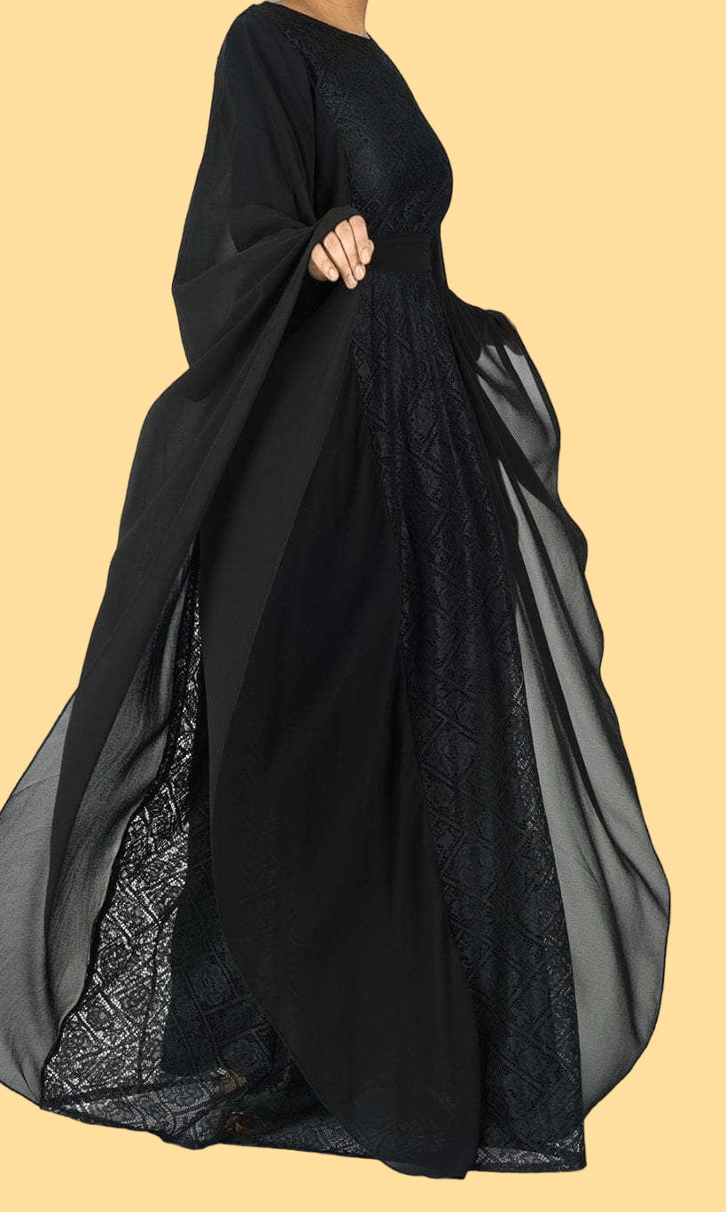 black butterfly Chiffon abaya dress Kabayare