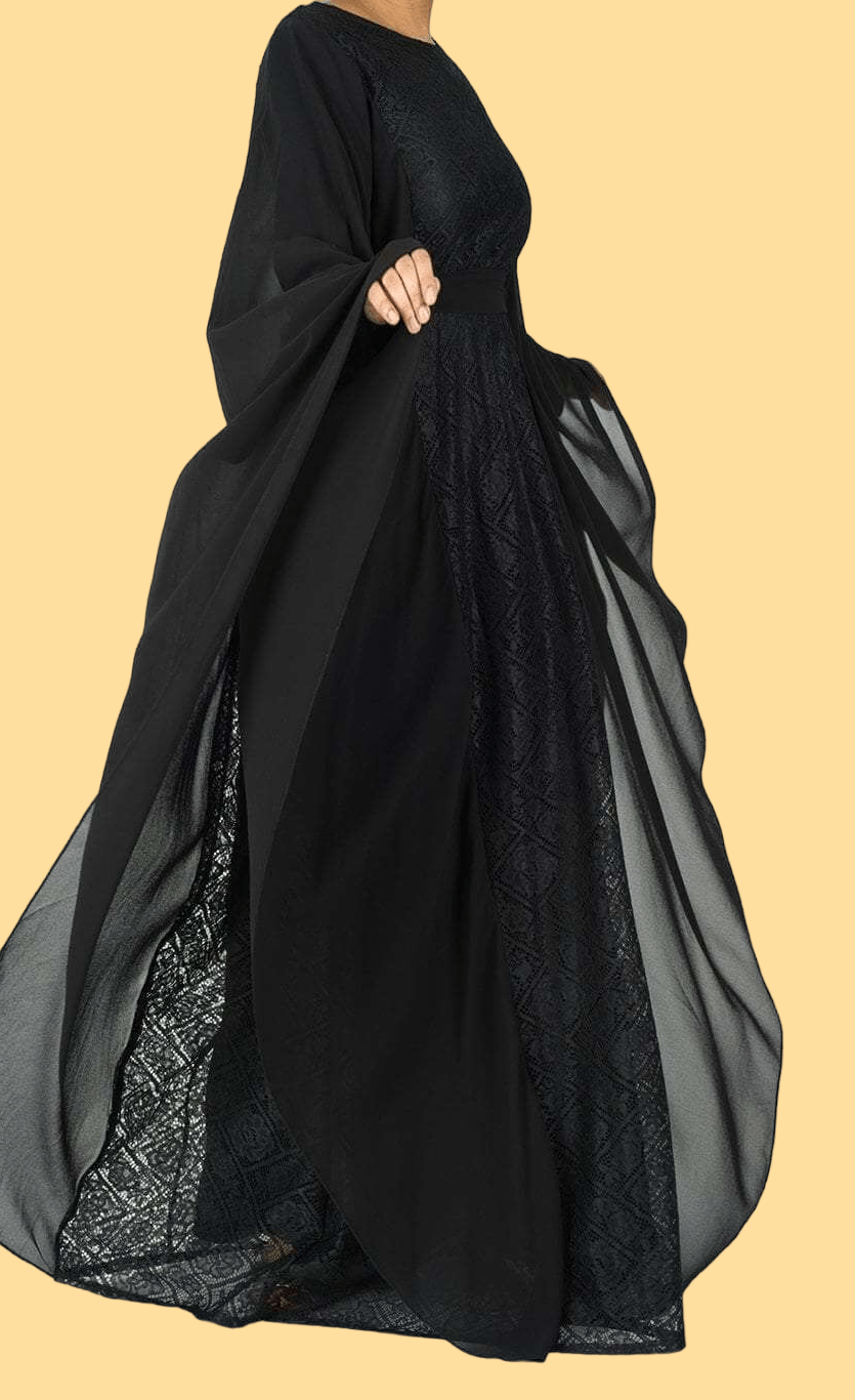 black butterfly Chiffon abaya dress Kabayare