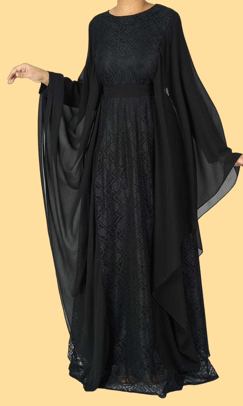 black butterfly Chiffon abaya dress Kabayare