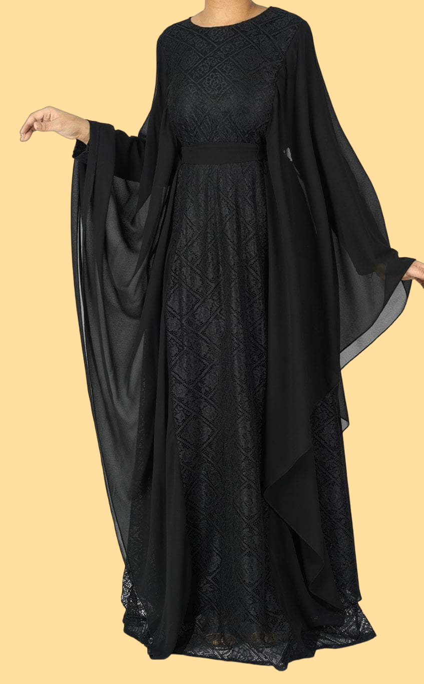 black butterfly Chiffon abaya dress Kabayare