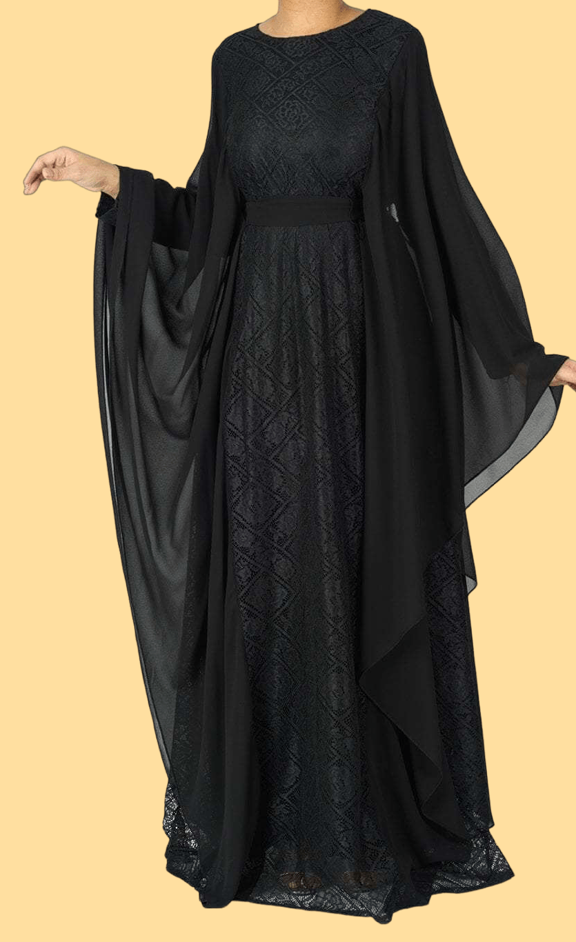 black butterfly Chiffon abaya dress Kabayare