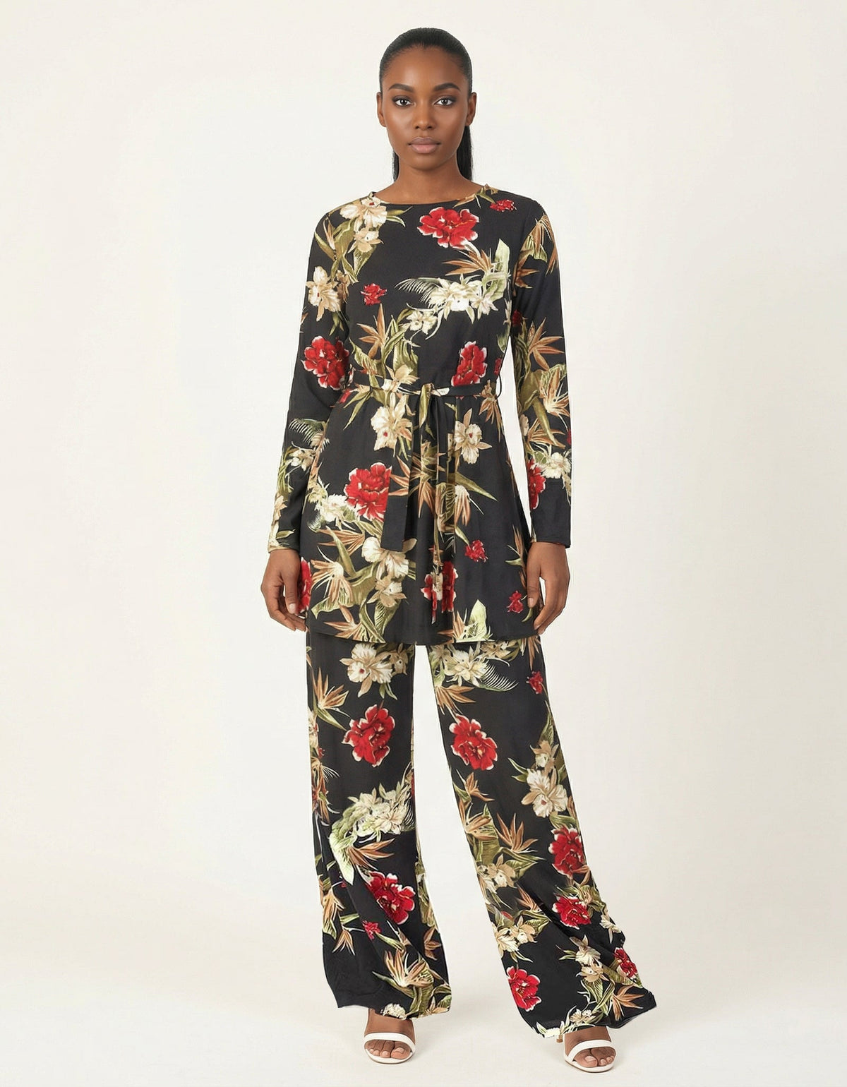 Black floral Modest Matching set Kabayare