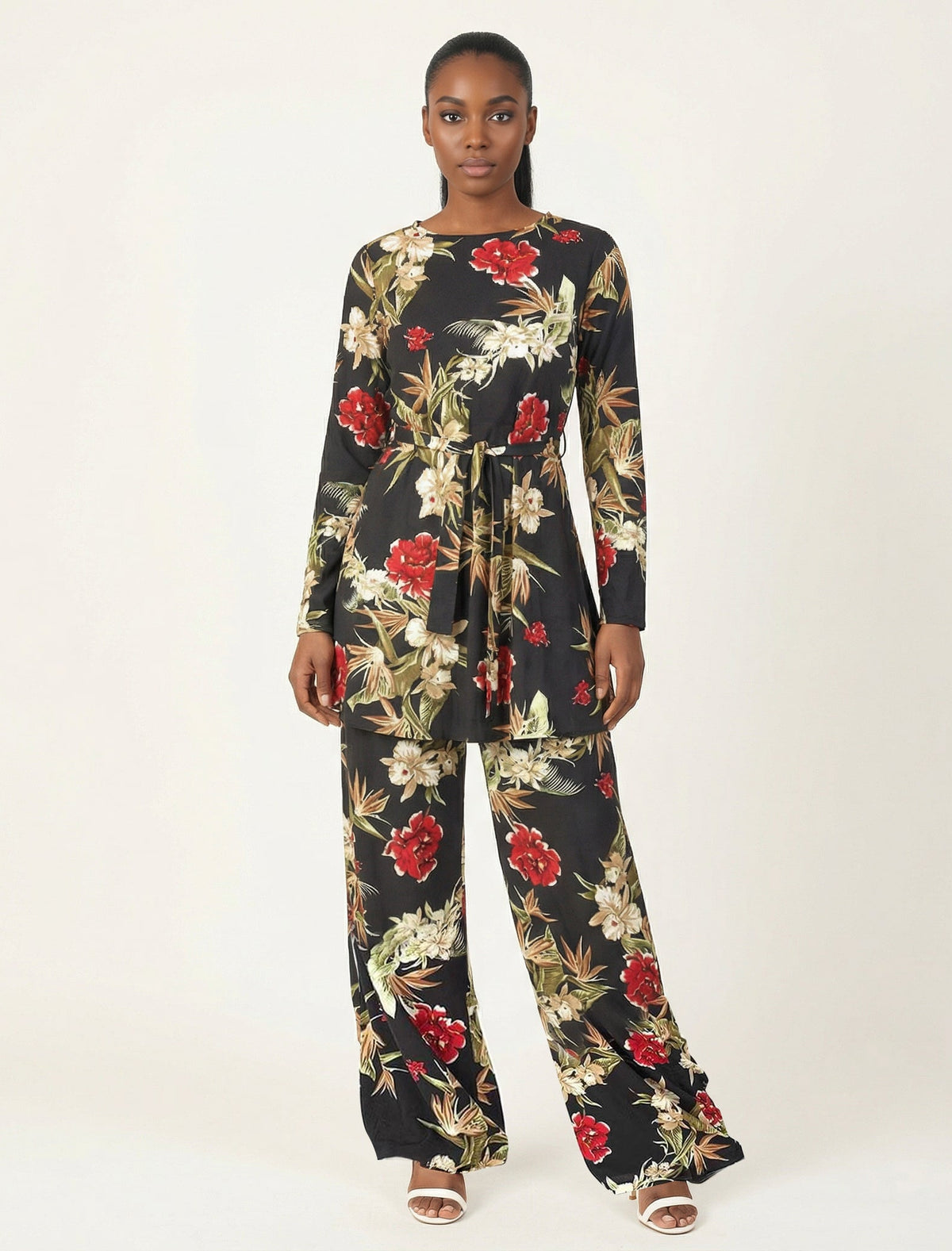Black floral Modest Matching set Kabayare