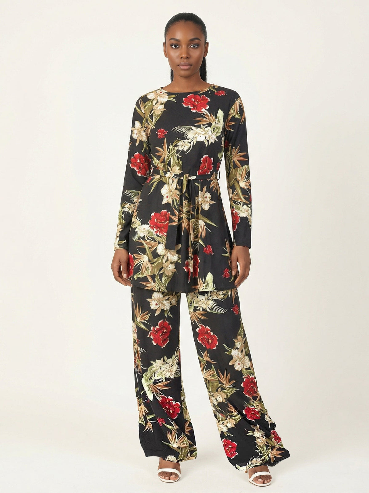 Black floral Modest Matching set Kabayare