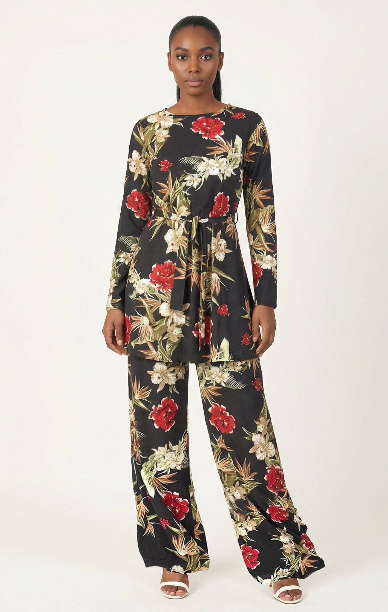 Black floral Modest Matching set Kabayare