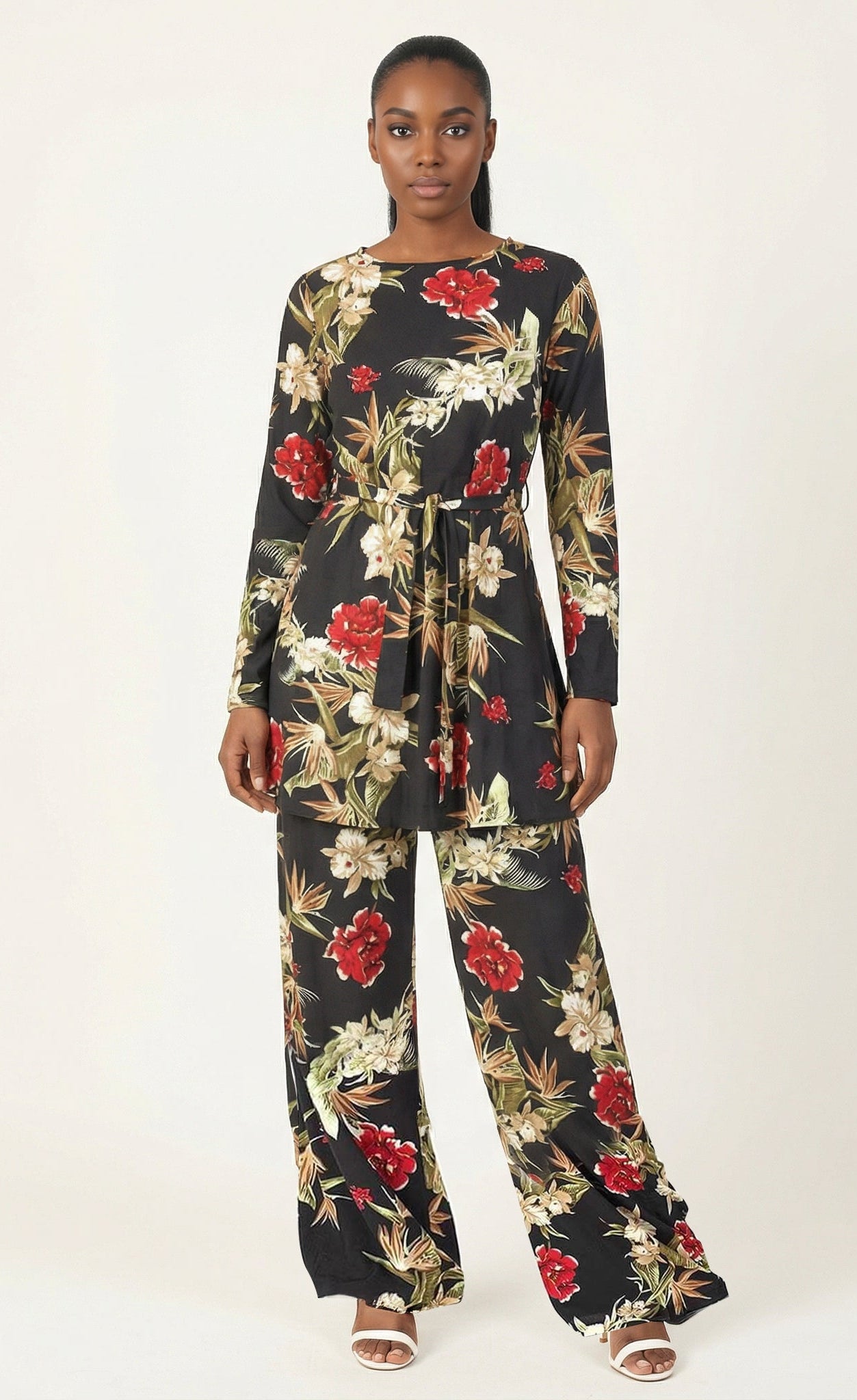 Black floral Modest Matching set Kabayare