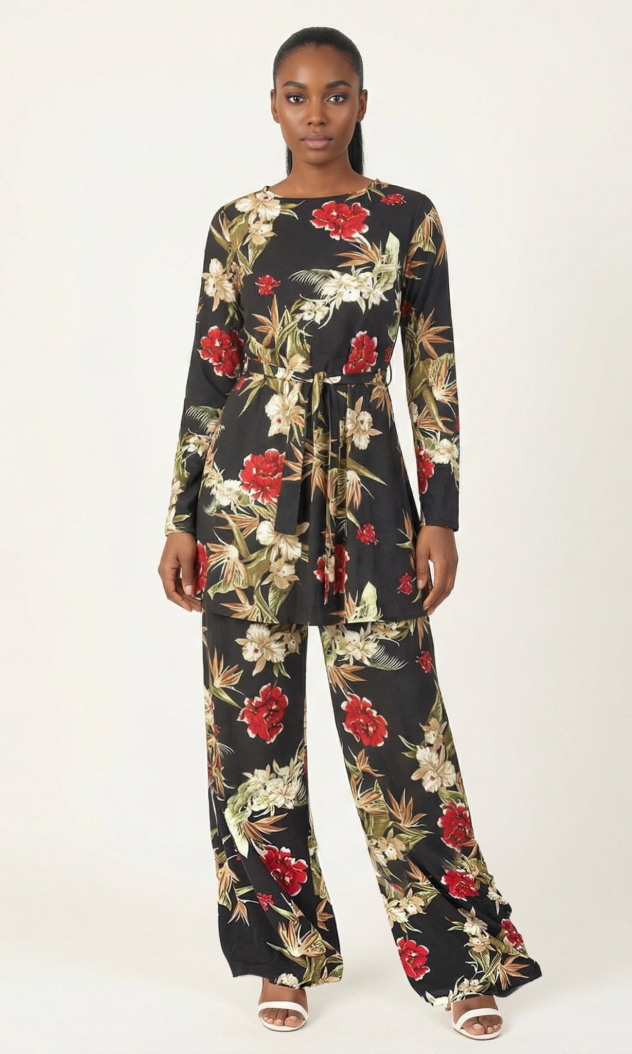 Black floral Modest Matching set Kabayare