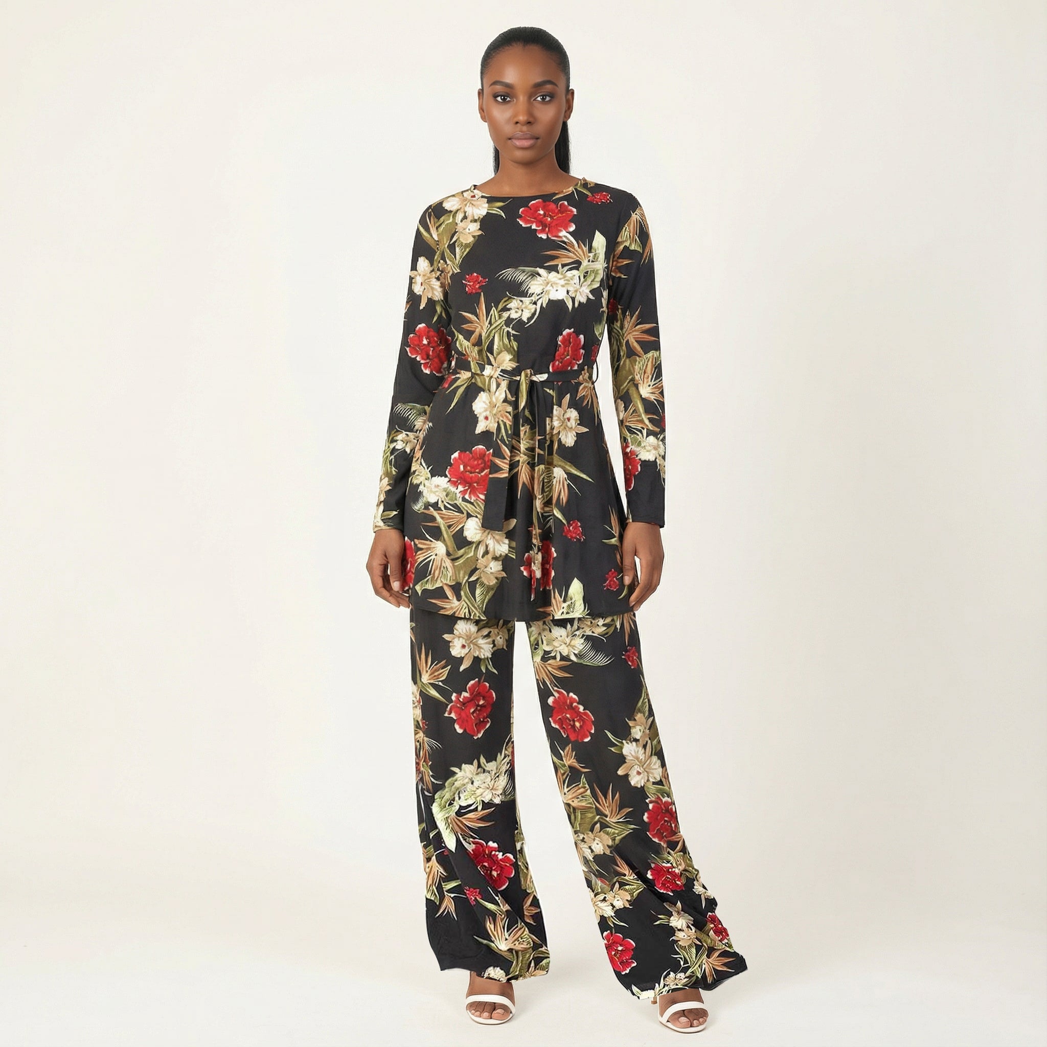 Black floral Modest Matching set Kabayare