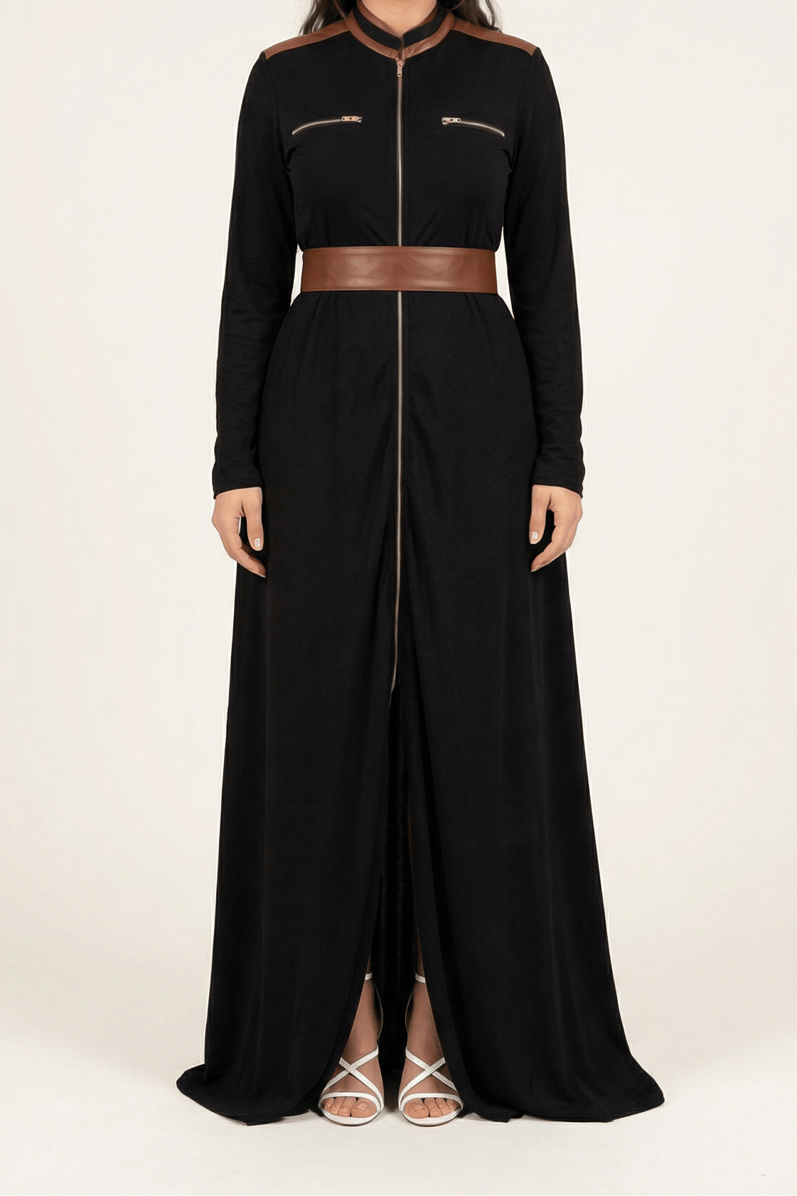 Black Nadia leather detail maxi dress Kabayare