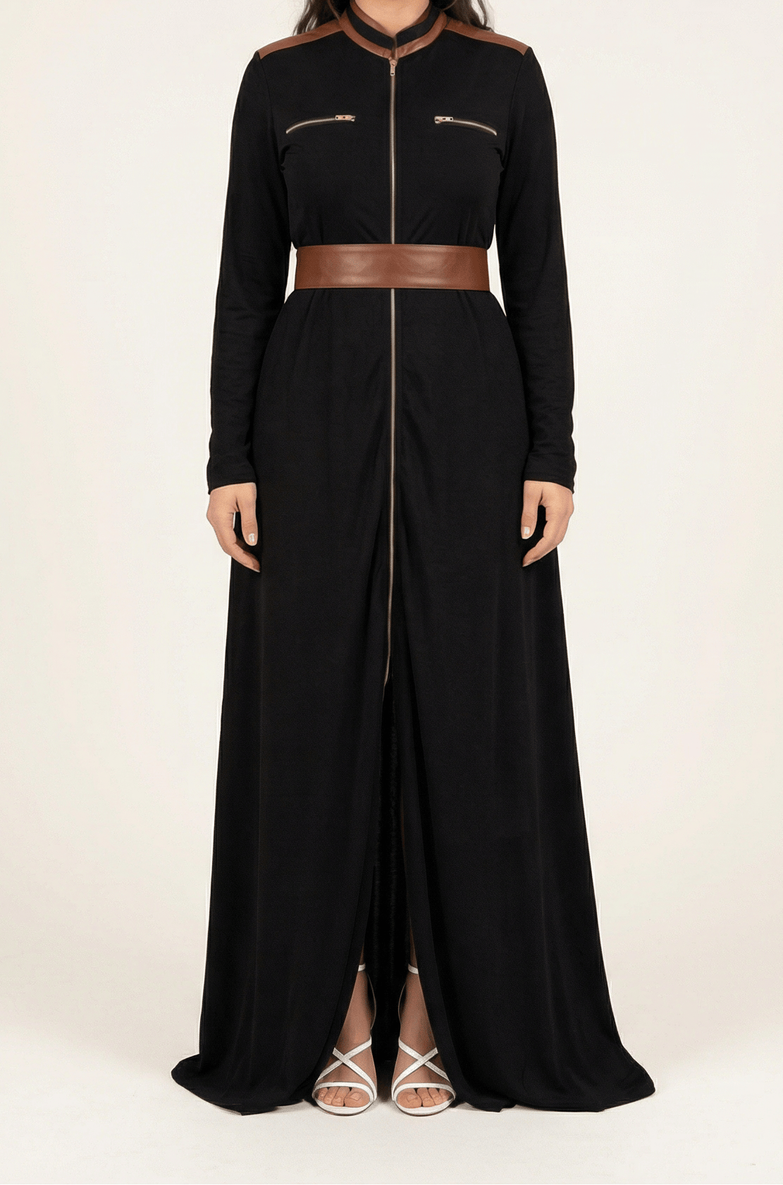 Black Nadia leather detail maxi dress Kabayare