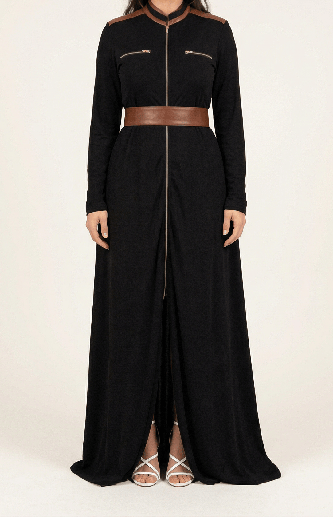 Black Nadia leather detail maxi dress Kabayare