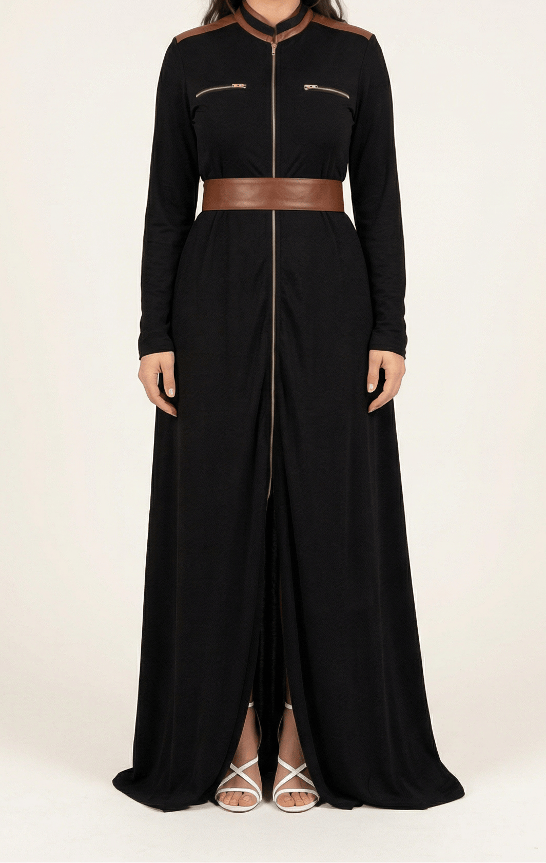 Black Nadia leather detail maxi dress Kabayare
