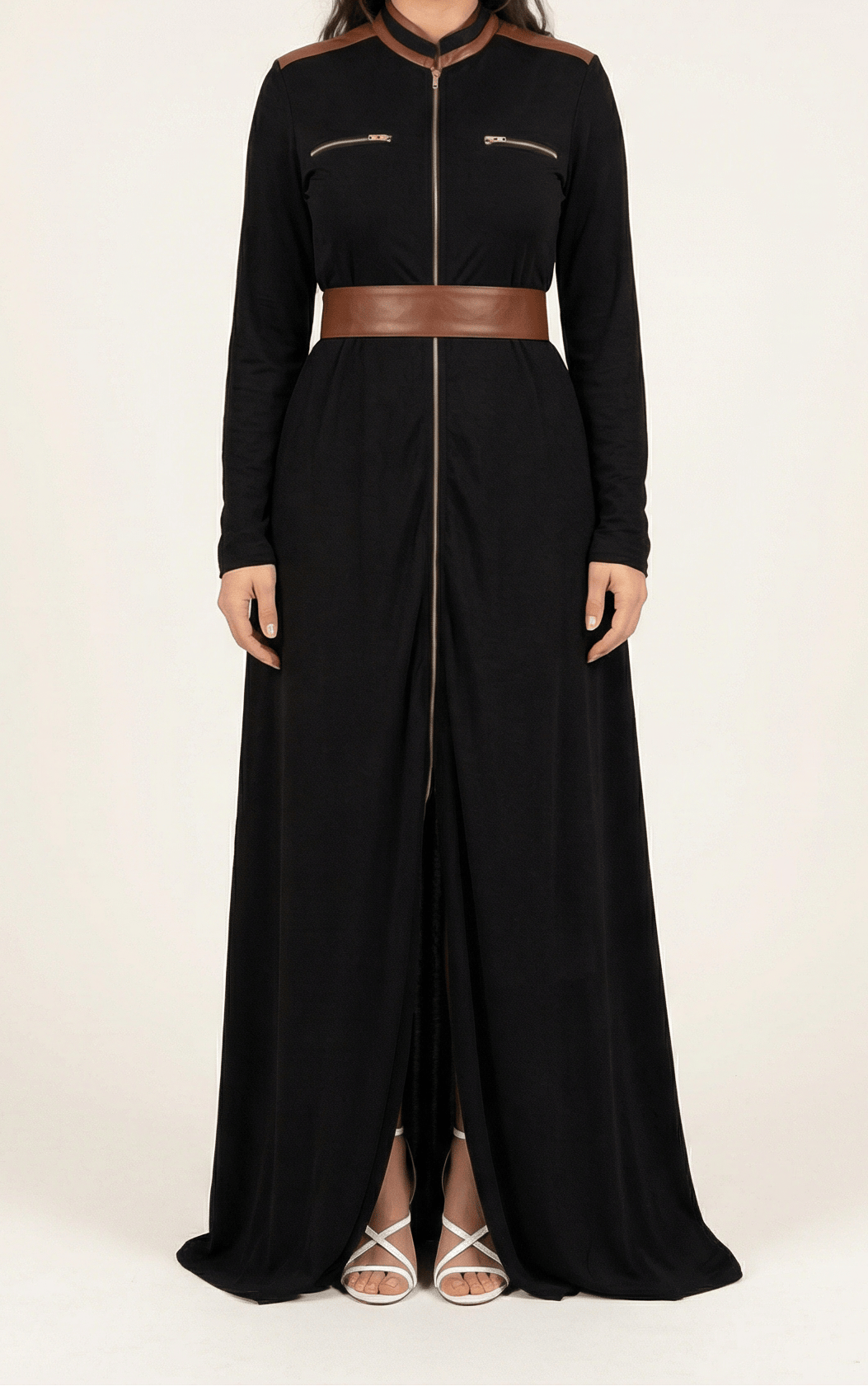 Black Nadia leather detail maxi dress Kabayare
