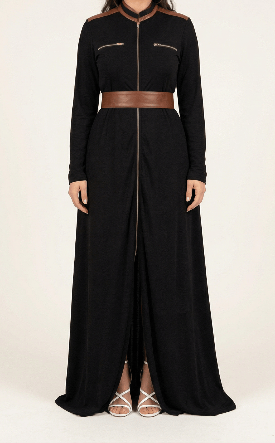 Black Nadia leather detail maxi dress Kabayare