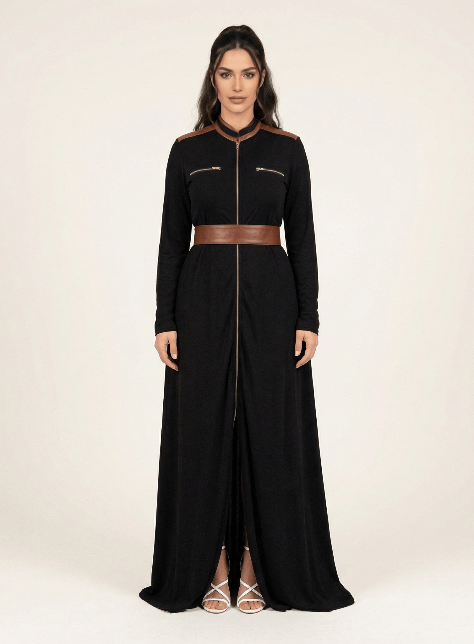 Black Nadia leather detail maxi dress Kabayare