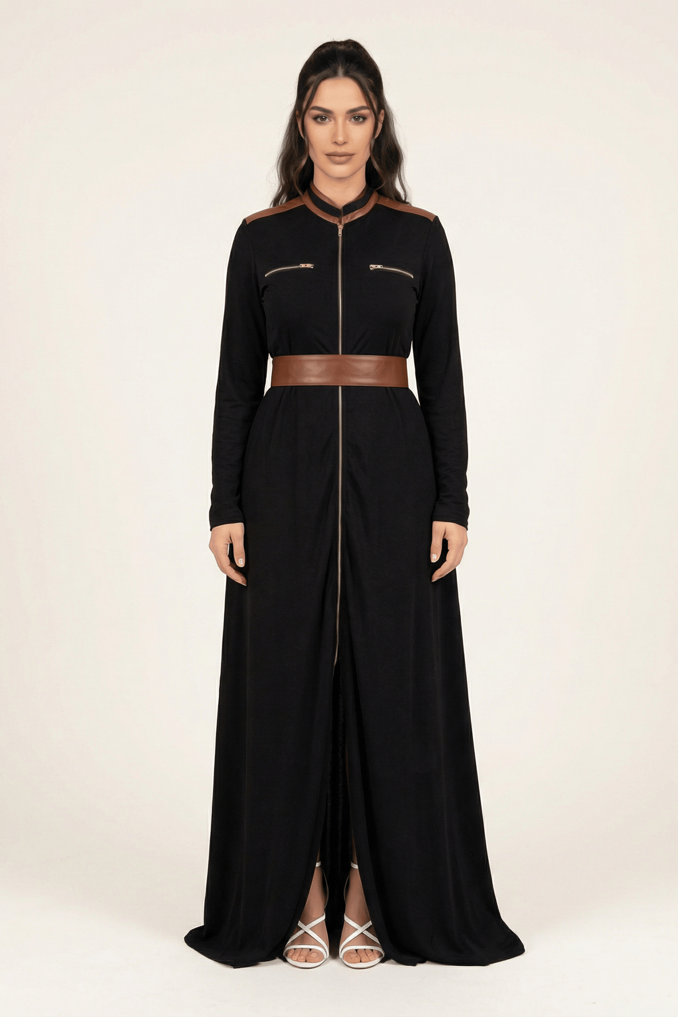 Black Nadia leather detail maxi dress Kabayare