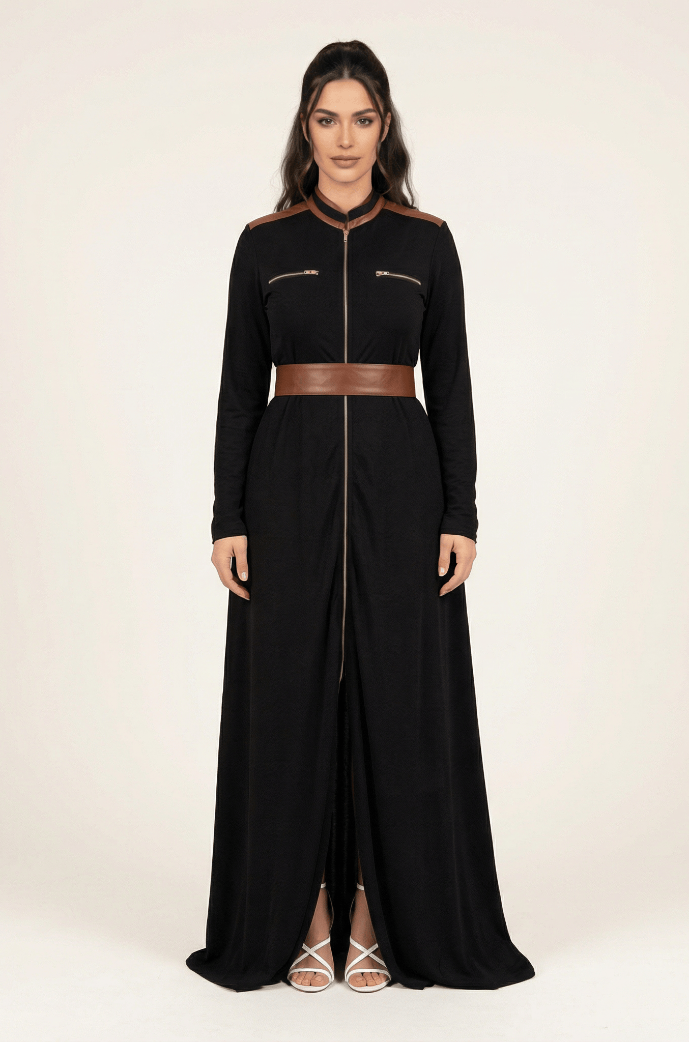 Black Nadia leather detail maxi dress Kabayare