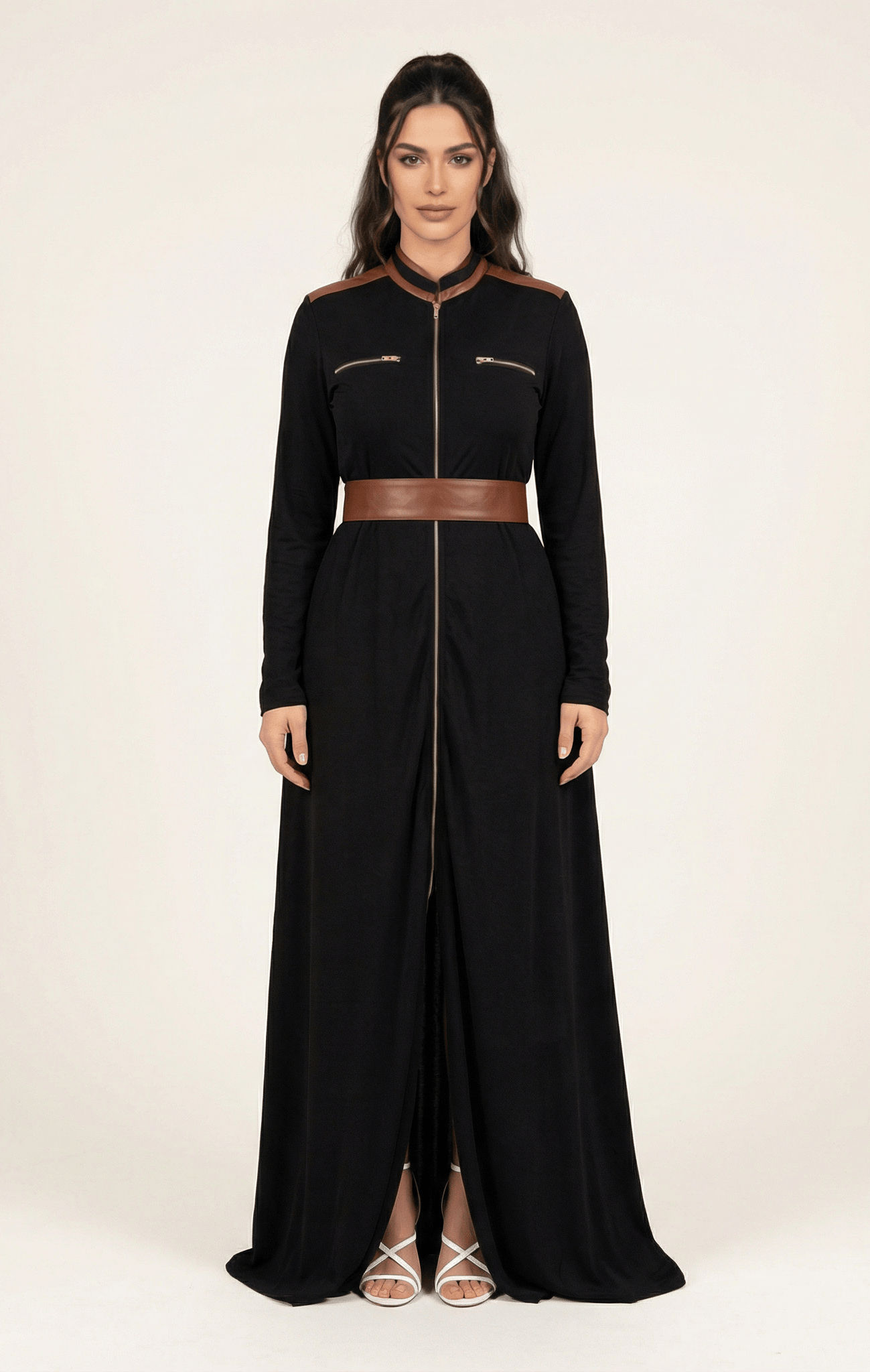 Black Nadia leather detail maxi dress Kabayare