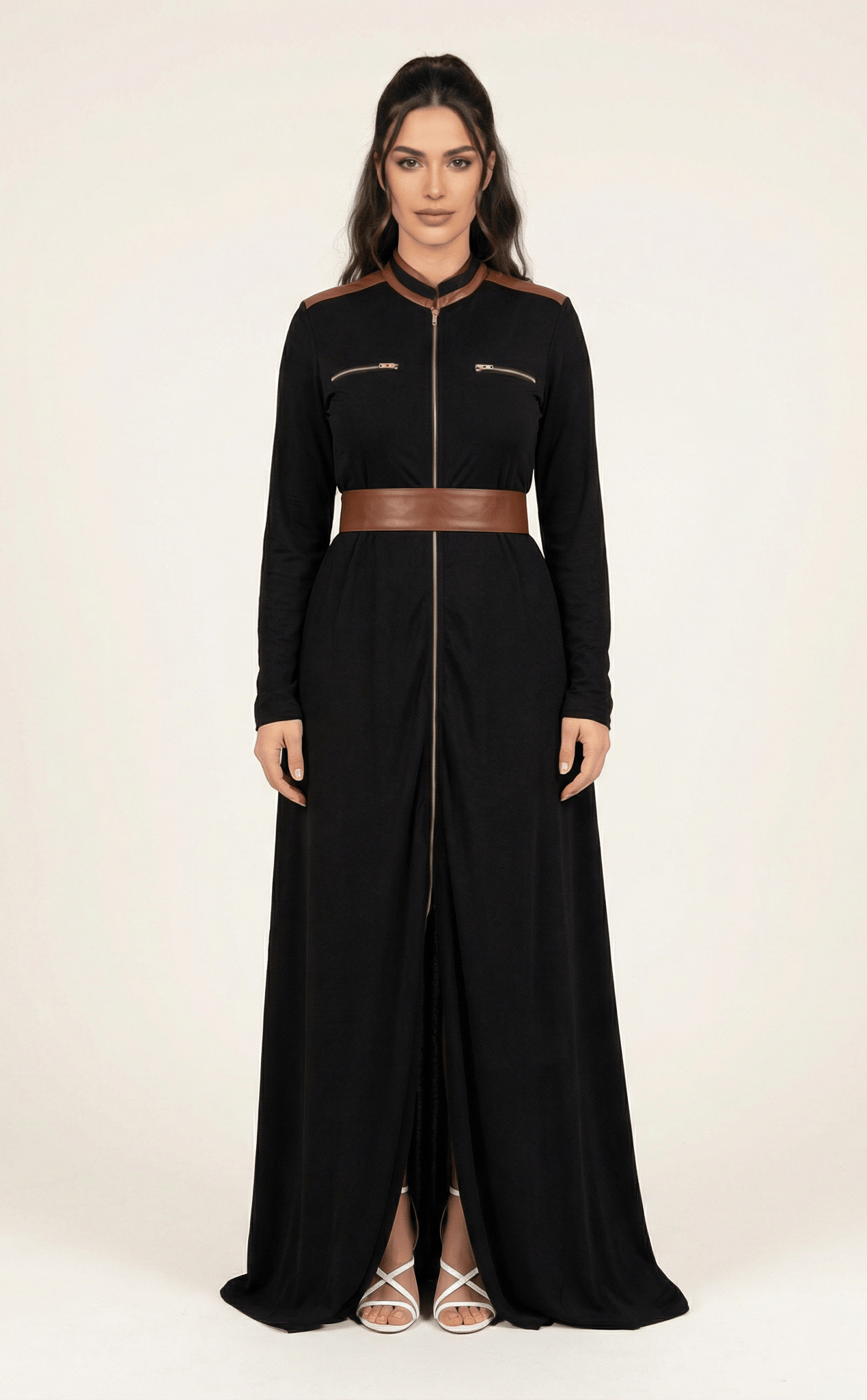Black Nadia leather detail maxi dress Kabayare